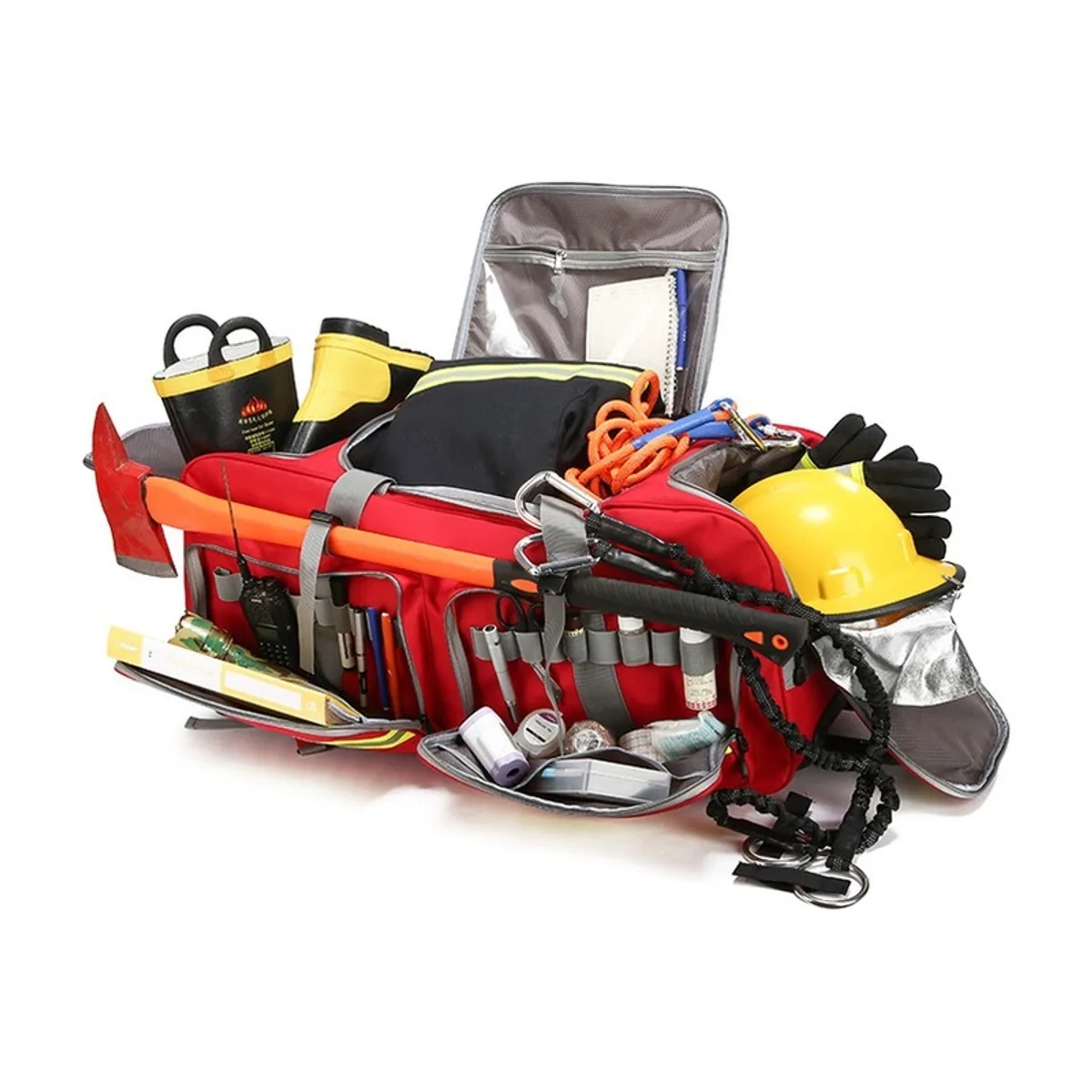 09903 1200D Rescue Duffel Bag in Red, construction and compartment detail 3