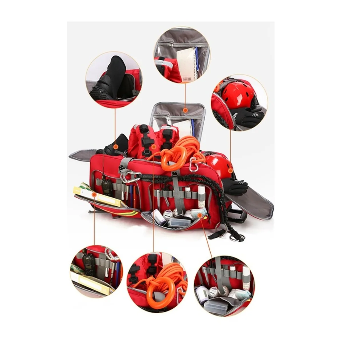 09903 1200D Rescue Duffel Bag in Red, construction and compartment detail 4