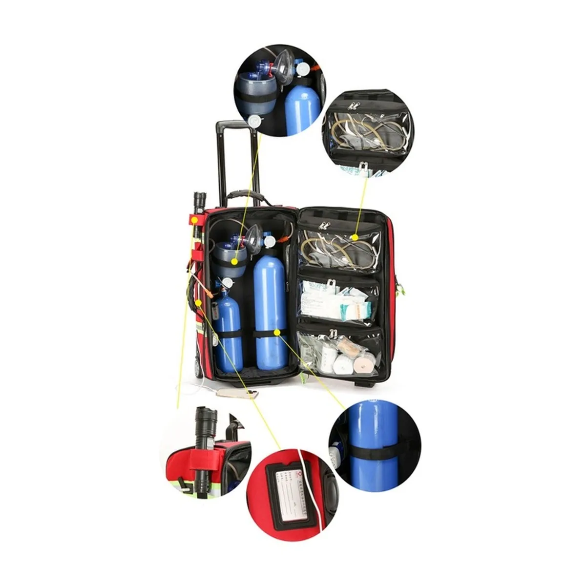 09904 1200D Trolley Rescue Bag in Red, construction and compartment detail 1