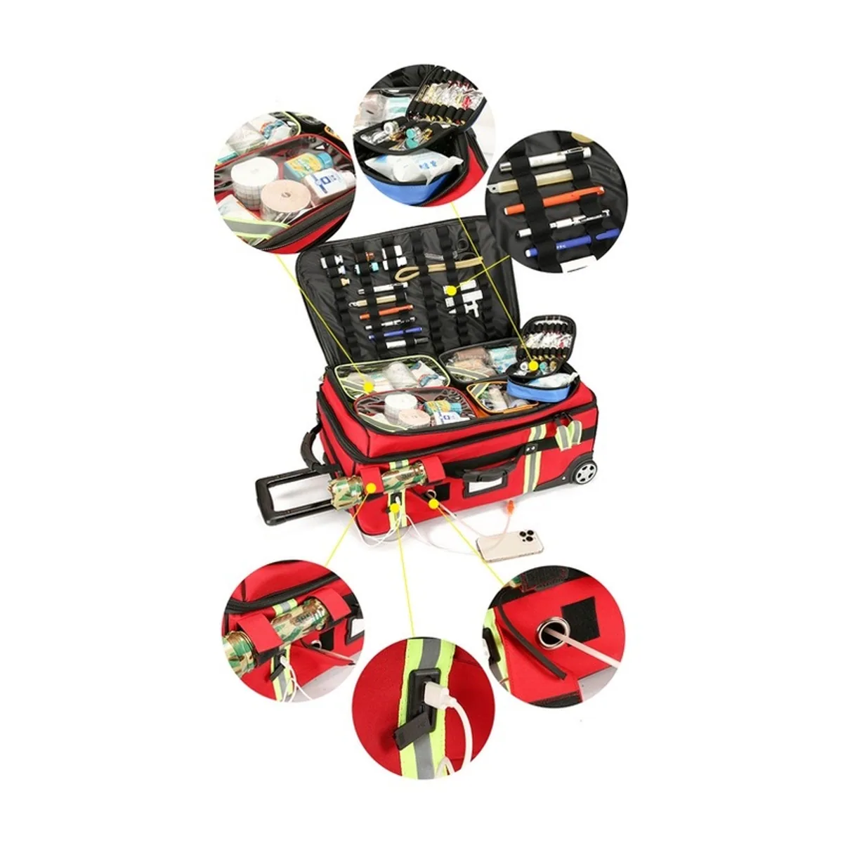 09904 1200D Trolley Rescue Bag in Red, construction and compartment detail 2