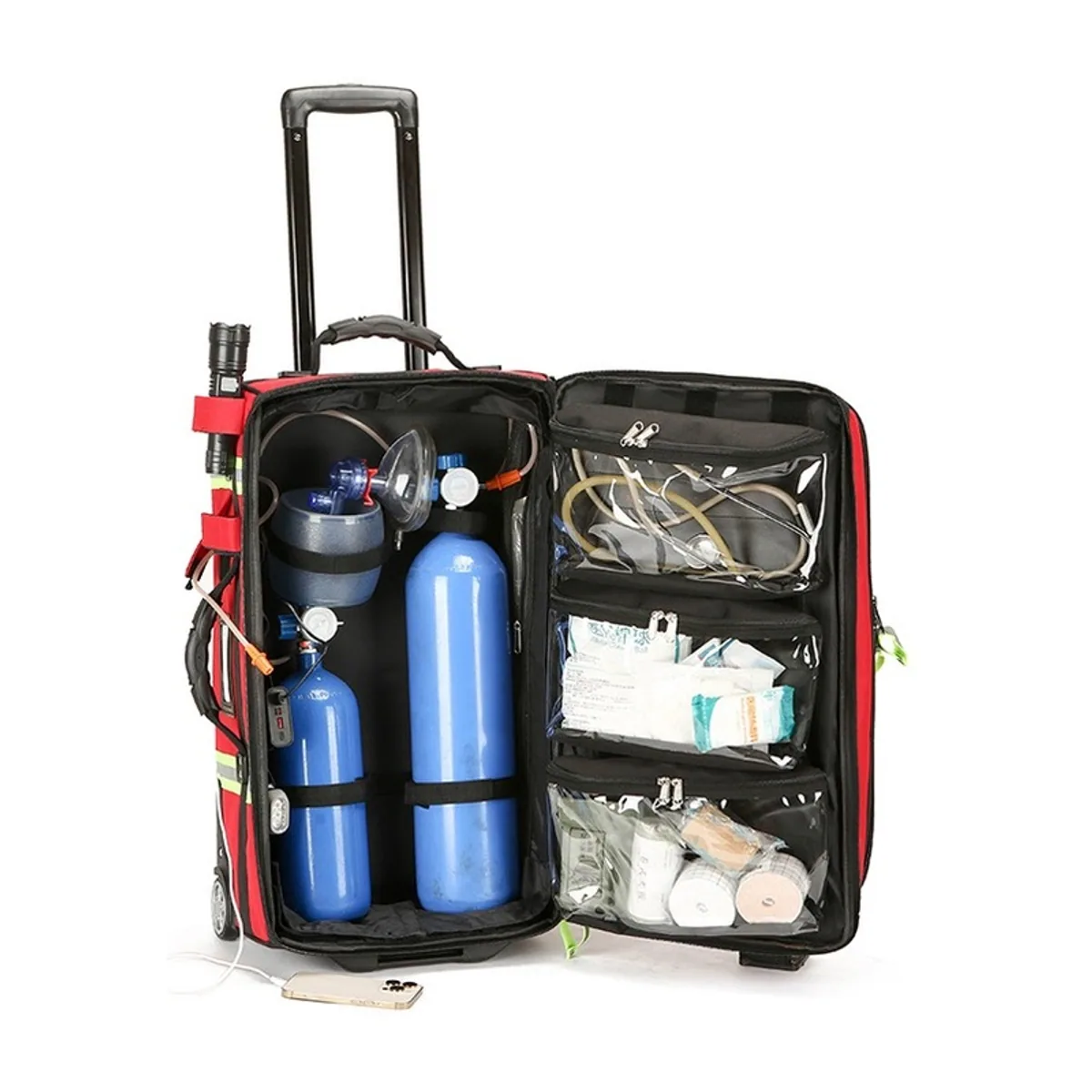 09904 1200D Trolley Rescue Bag in Red, construction and compartment detail 4