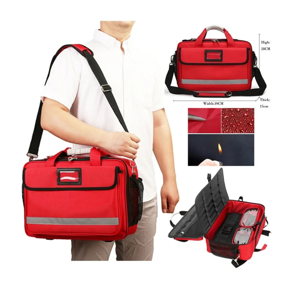 09906 Oxford Medical Emergency Backpack in Red, construction and compartment detail 3