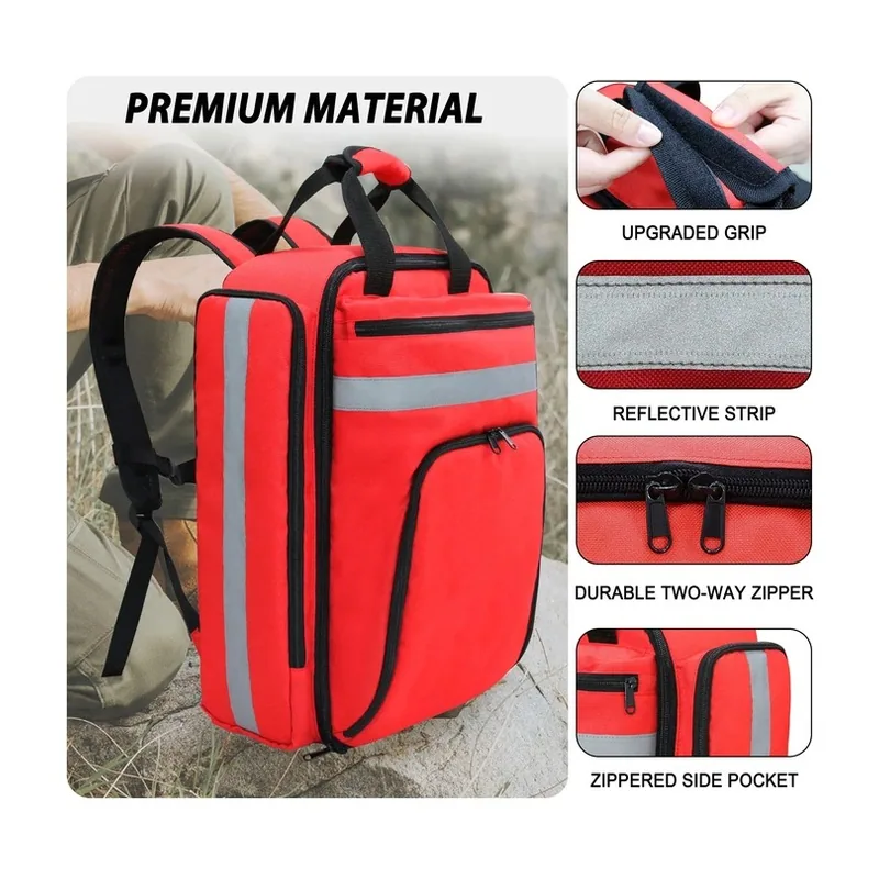 1200D Oxford Emergency Medical Backpack with Clear Pouches construction and compartment detail 3