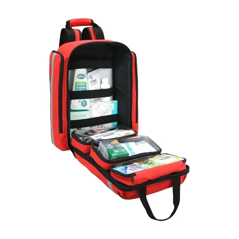 1200D Oxford Emergency Medical Backpack with Clear Pouches construction and compartment detail 4
