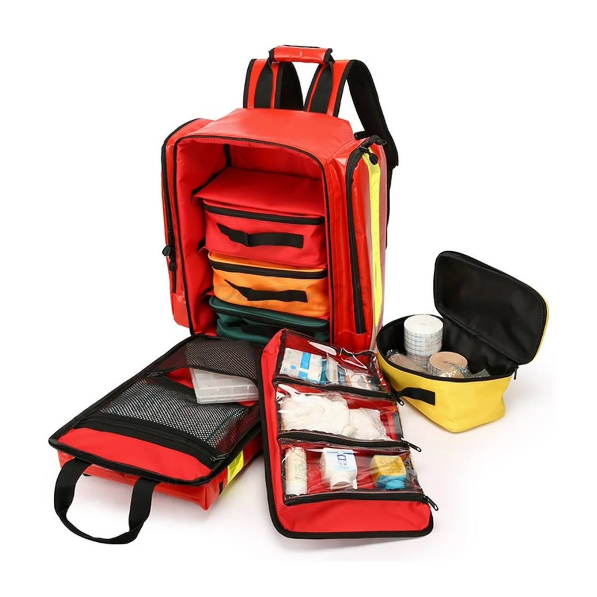 09908P PVC Waterproof Rescue Backpack in Red, construction and compartment detail 2
