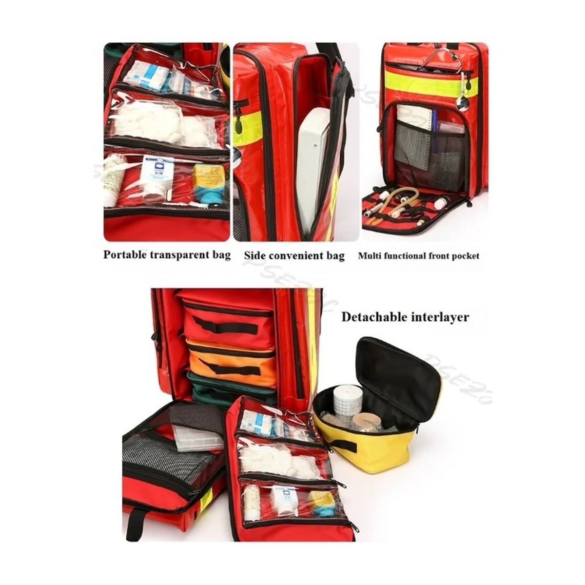 09908P PVC Waterproof Rescue Backpack in Red, construction and compartment detail 3