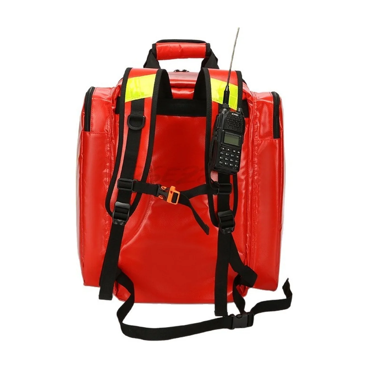 09908P PVC Waterproof Rescue Backpack in Red, construction and compartment detail 5
