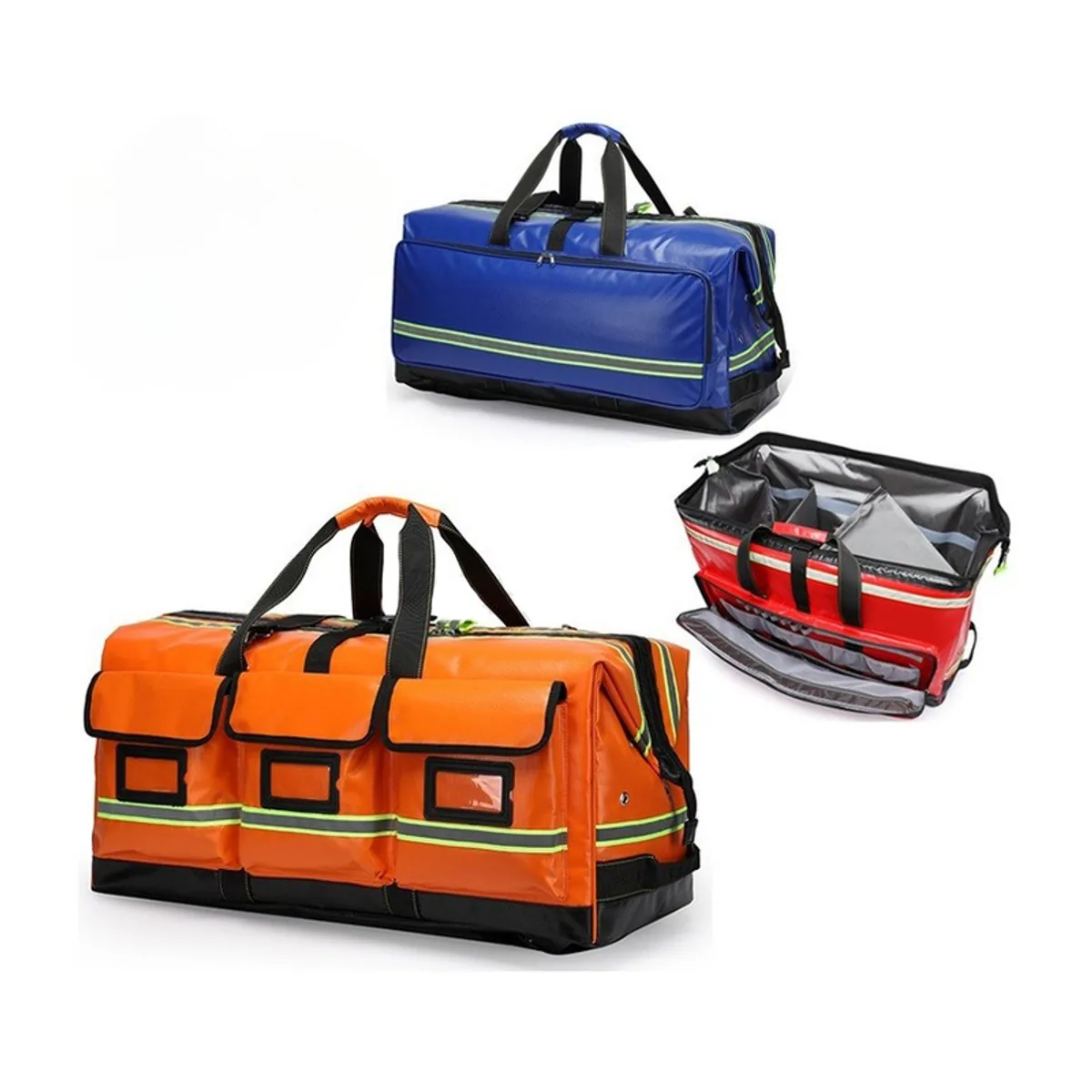09916 Oxford Rescue Duffel Bag in Red, construction and compartment detail 1