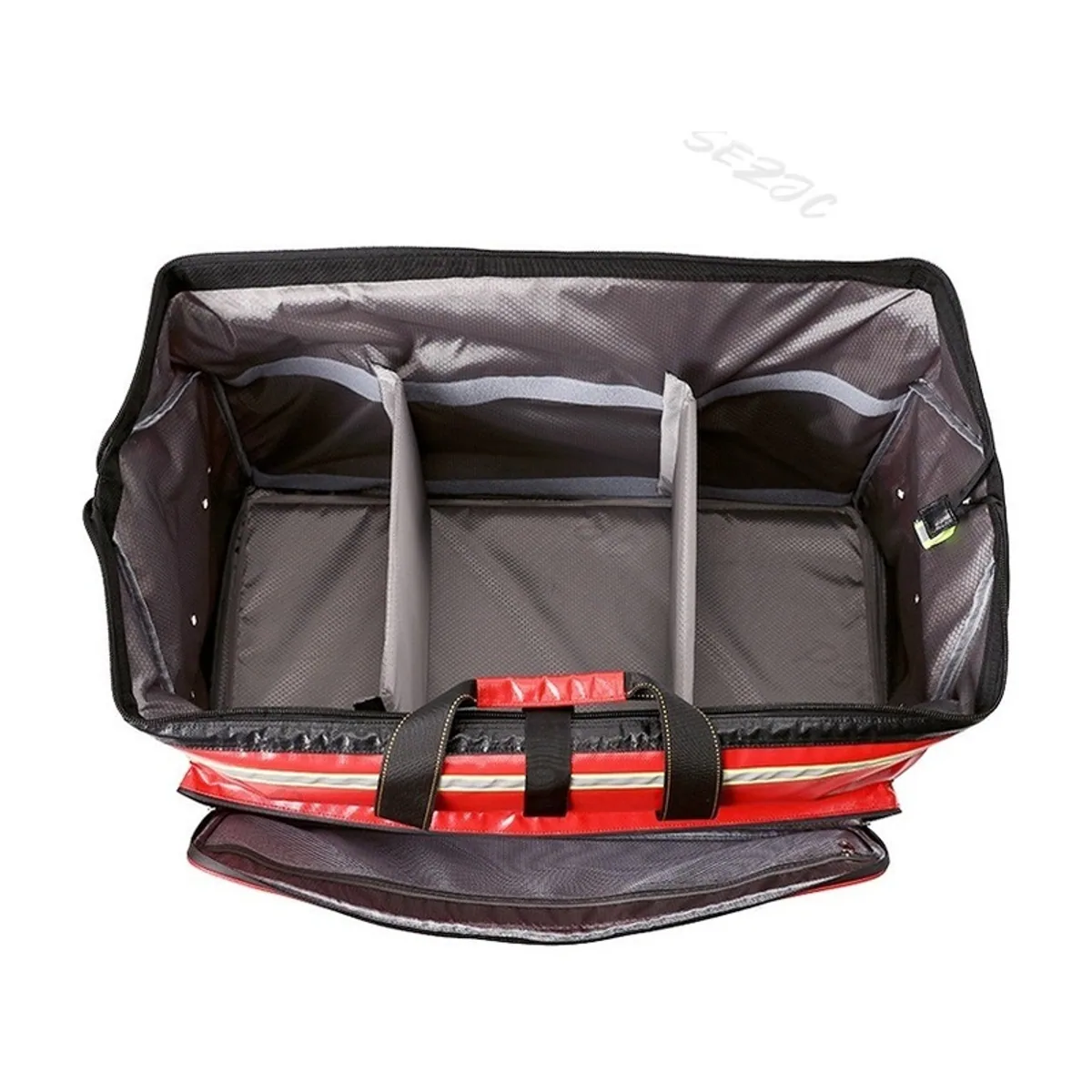 09916 Oxford Rescue Duffel Bag in Red, construction and compartment detail 2