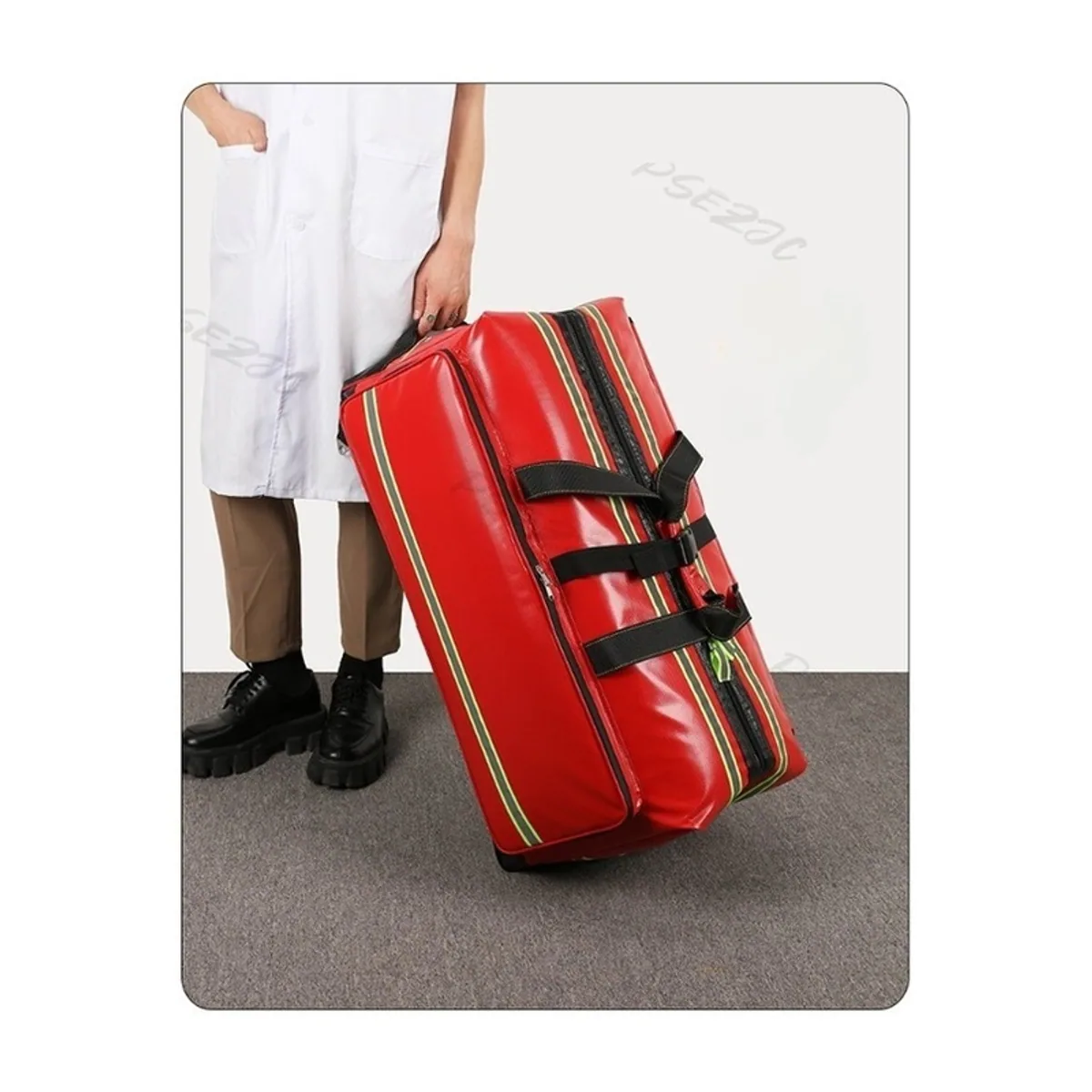 09916 Oxford Rescue Duffel Bag in Red, construction and compartment detail 7