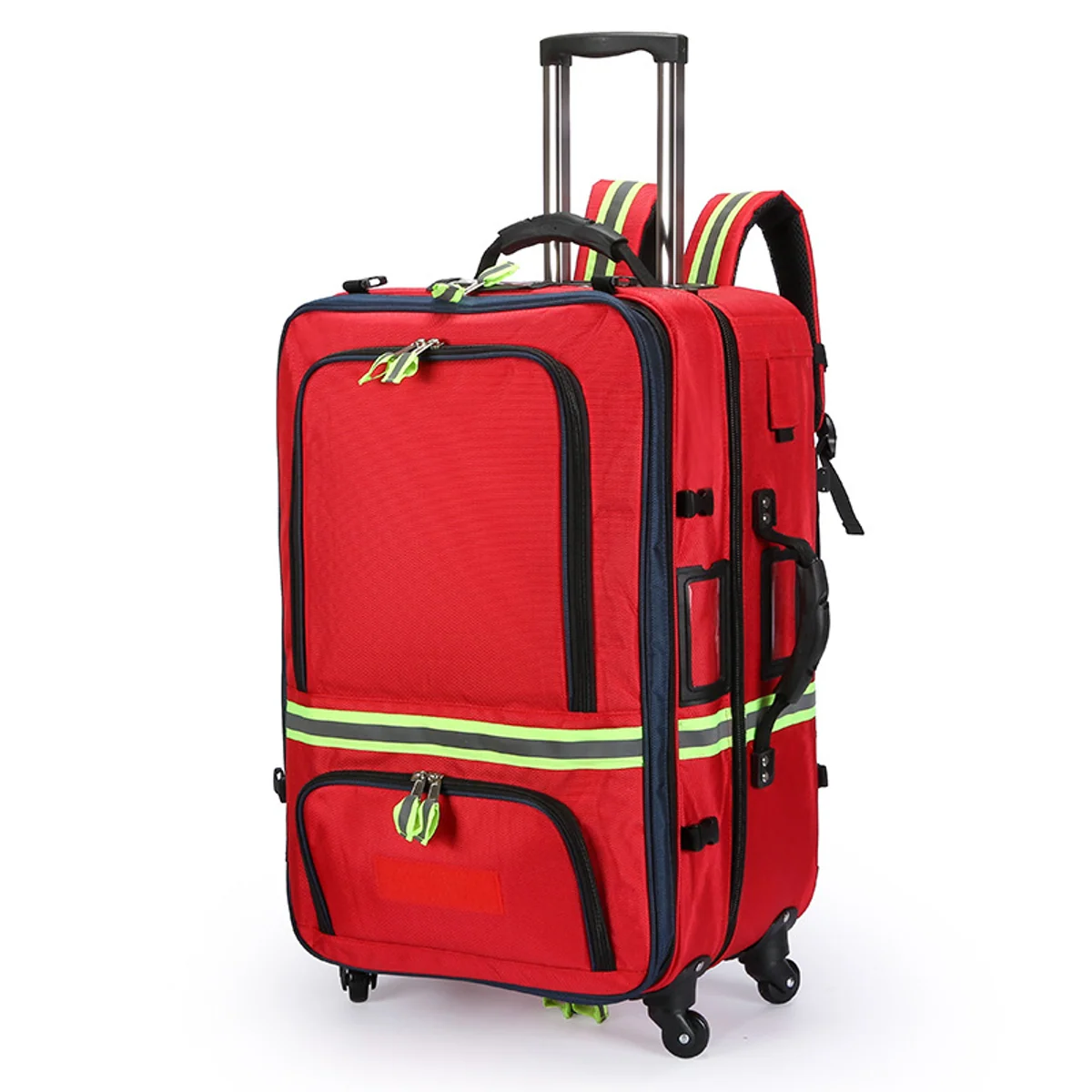 09917 Rolling EMS Trauma Backpack with Trolley in Red, construction and compartment detail 7