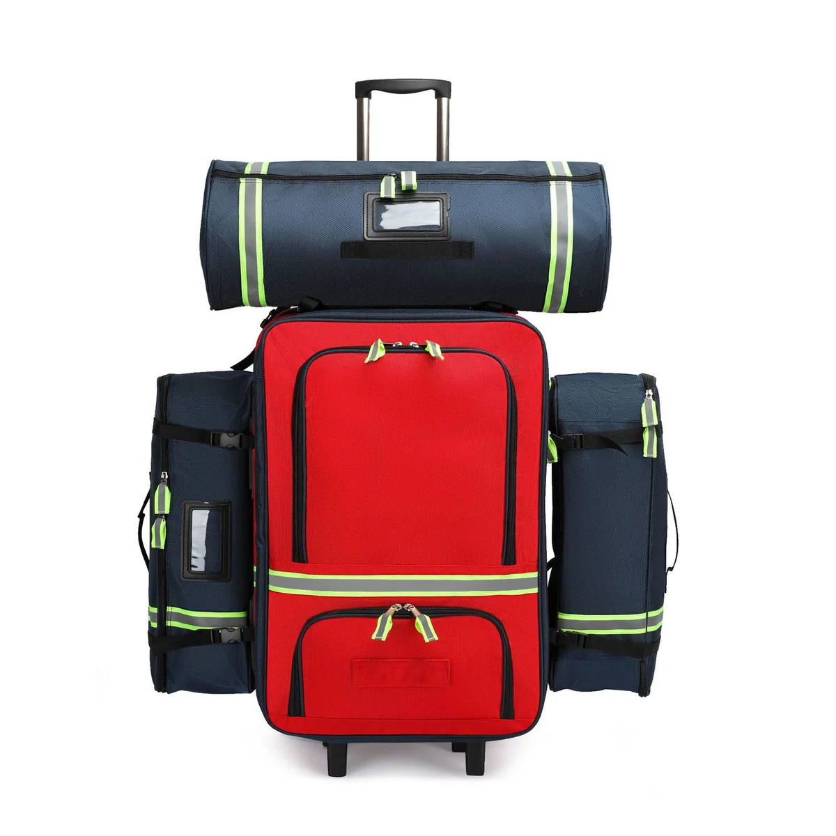 09917 Rolling EMS Trauma Backpack with Trolley in Red, trolley rescue bag product view