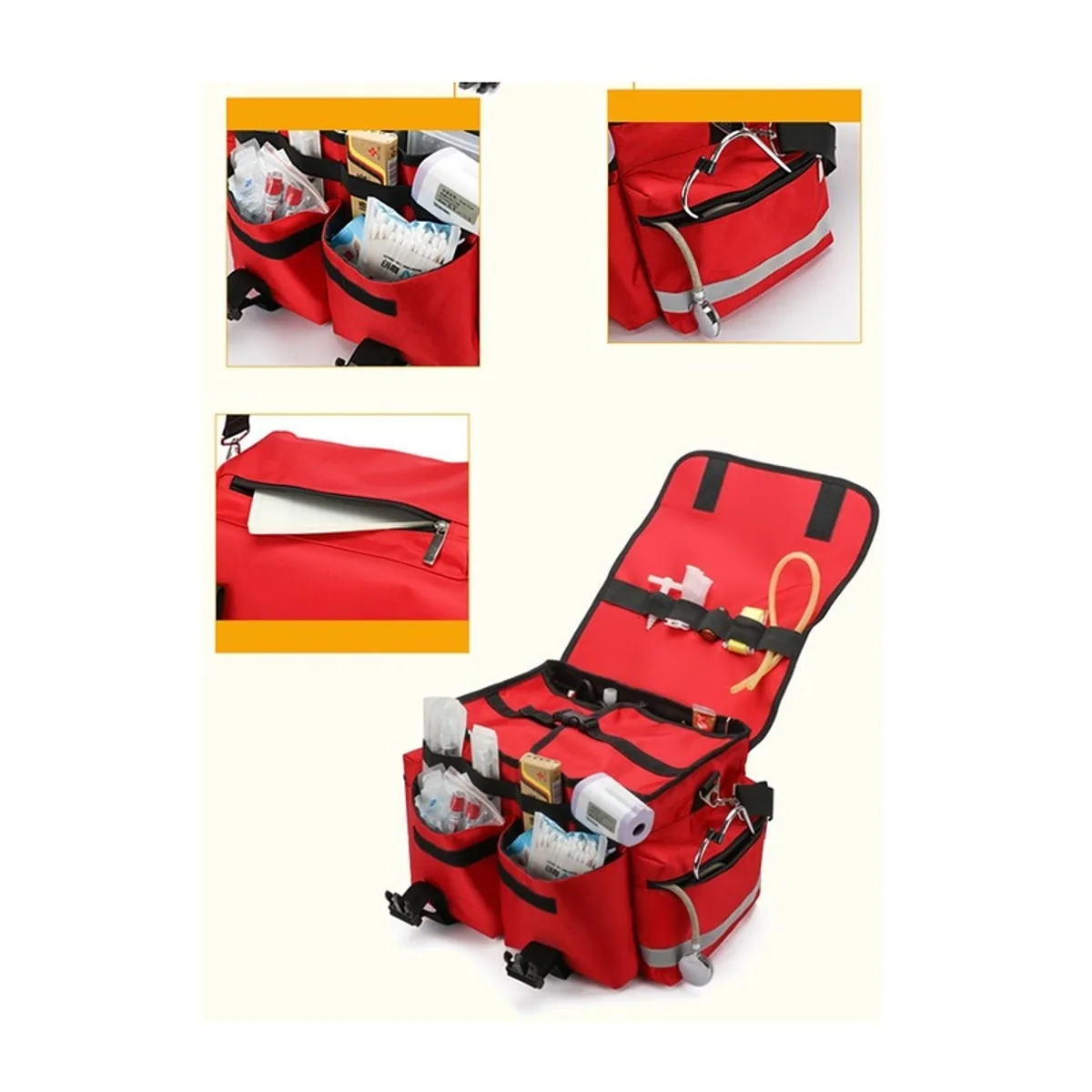 09922 1000D Medical Emergency Backpack in Red, construction and compartment detail 3