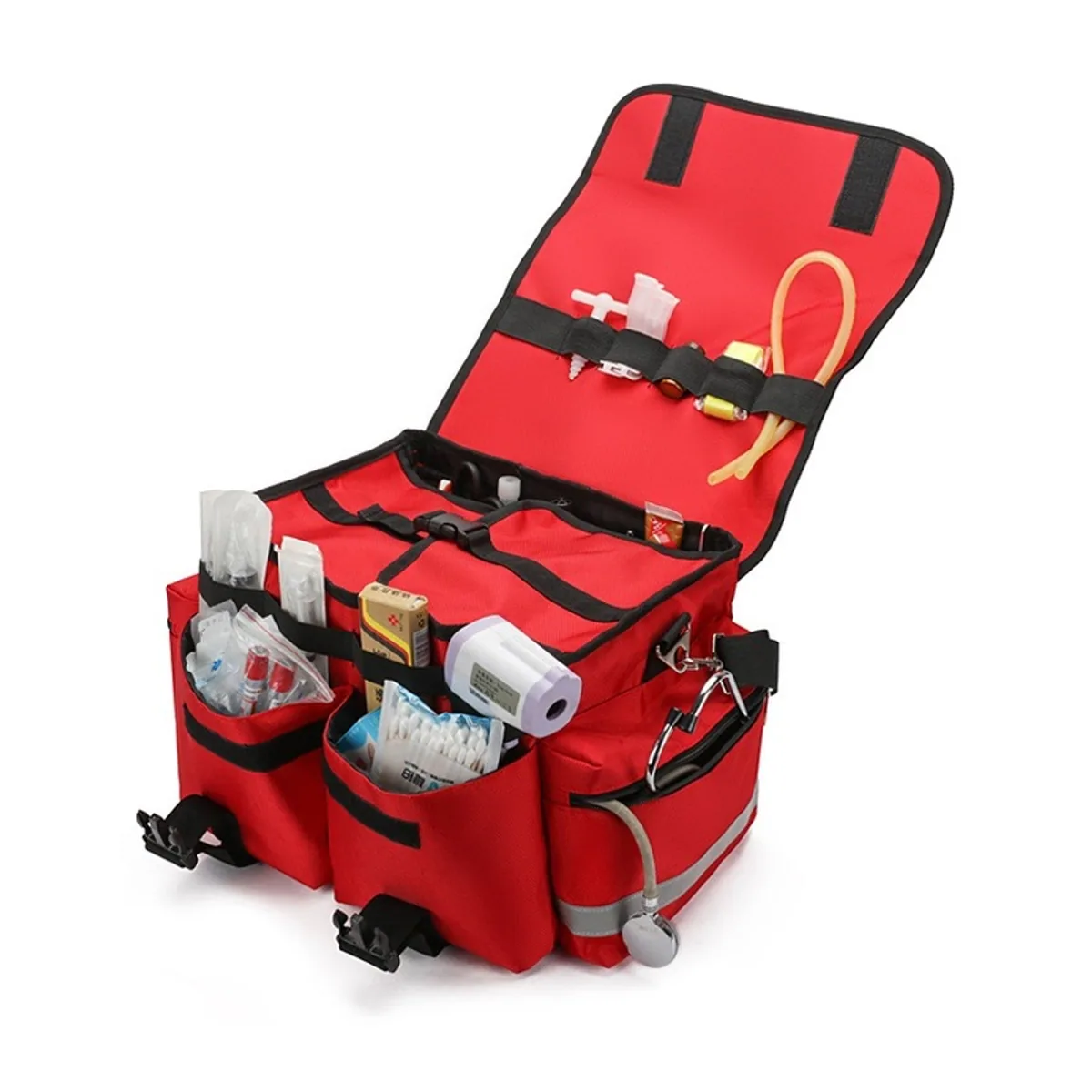 09922 1000D Medical Emergency Backpack in Red, construction and compartment detail 5