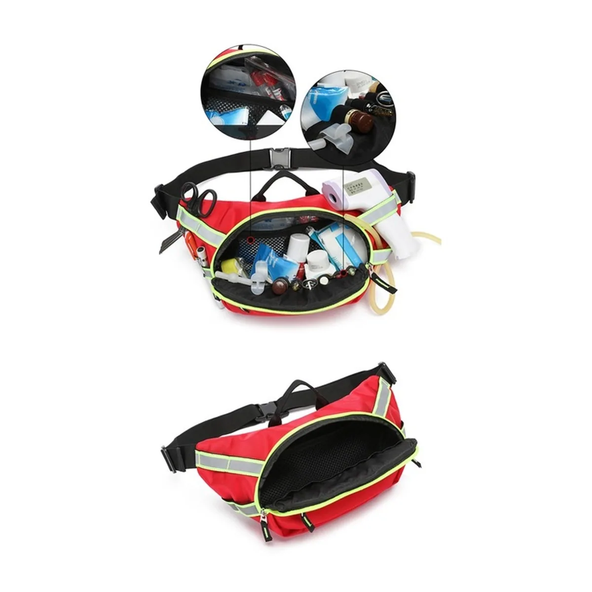 09923 1200D Emergency Waist Bag in Red, construction and compartment detail 1