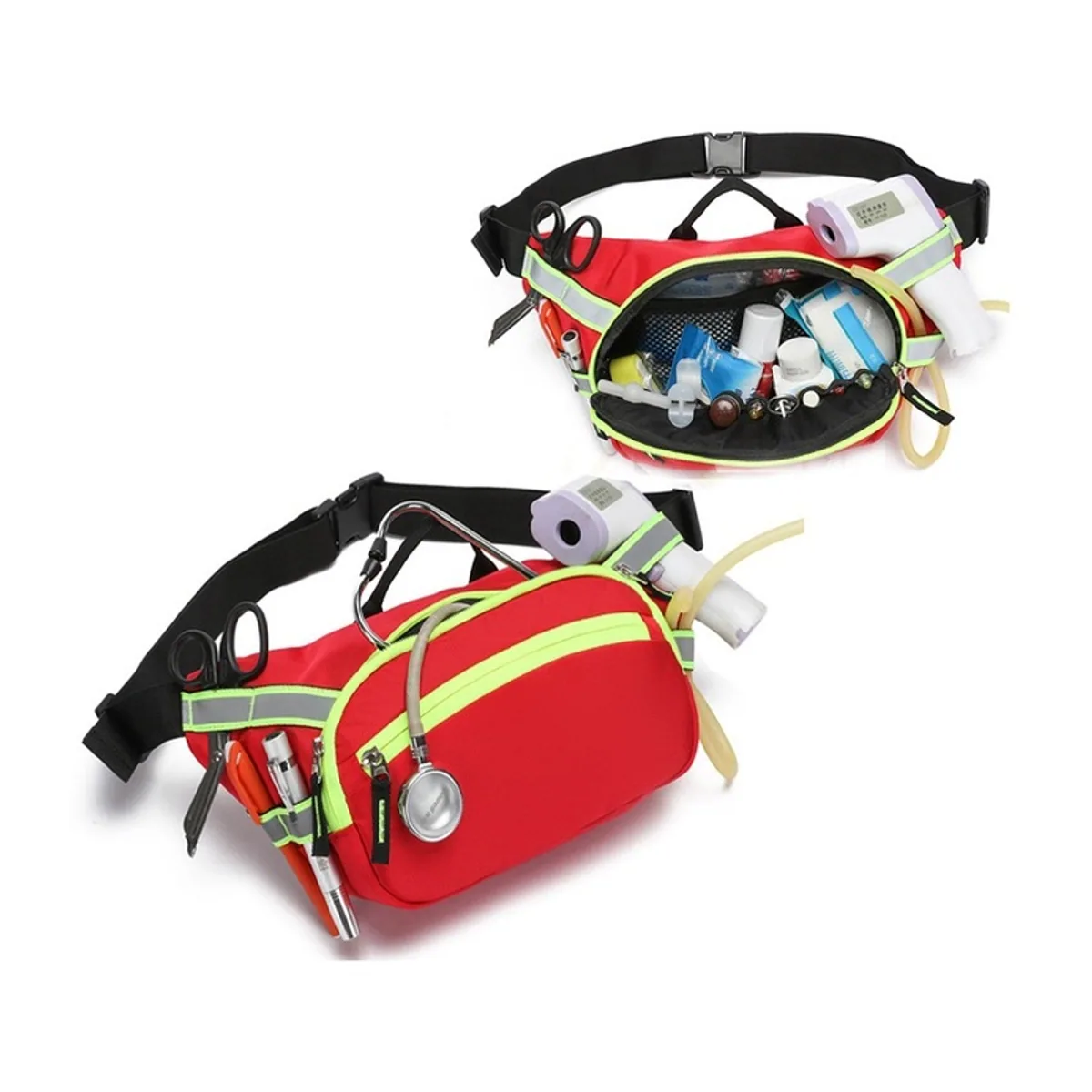 09923 1200D Emergency Waist Bag in Red, construction and compartment detail 2