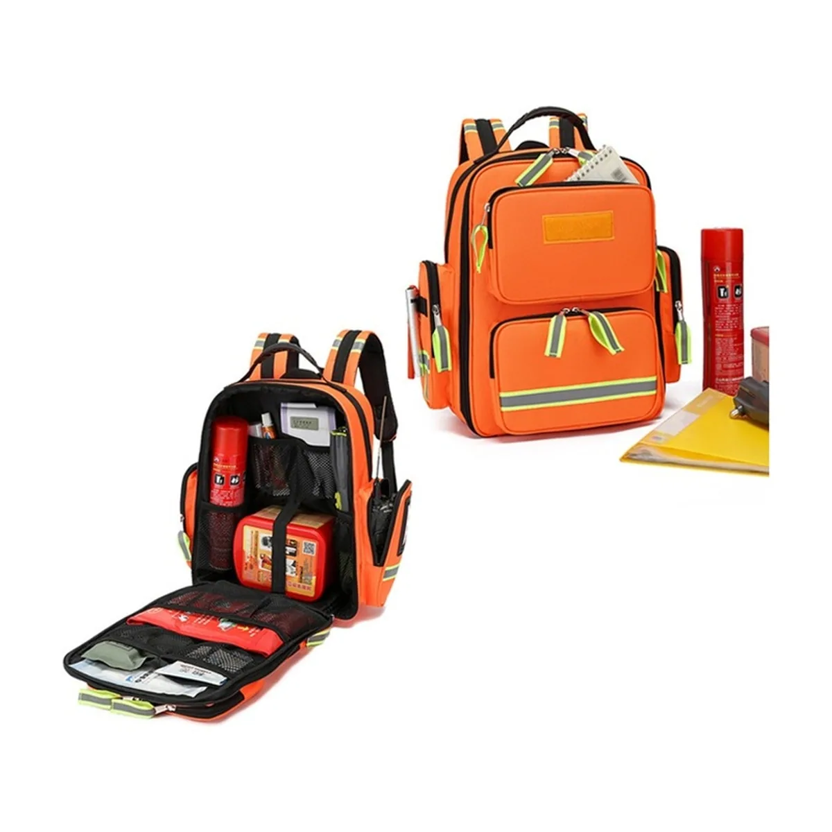 09926 1000D Medical Emergency Backpack in Orange, construction and compartment detail 4