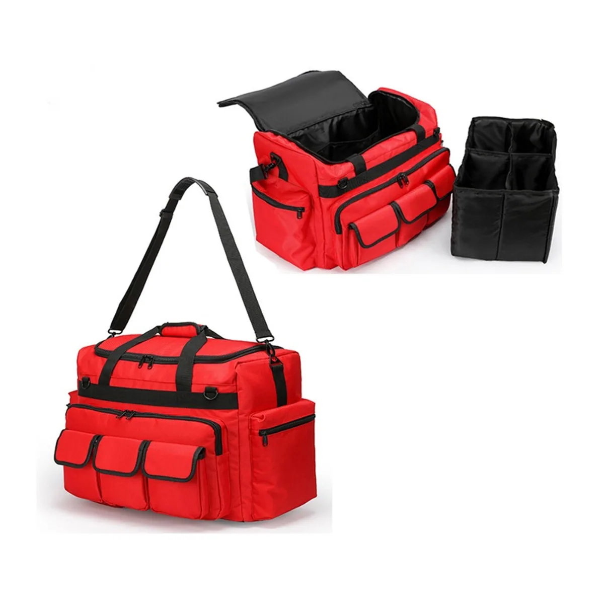 09927 Oxford Rescue Duffel Bag in Red, construction and compartment detail 3