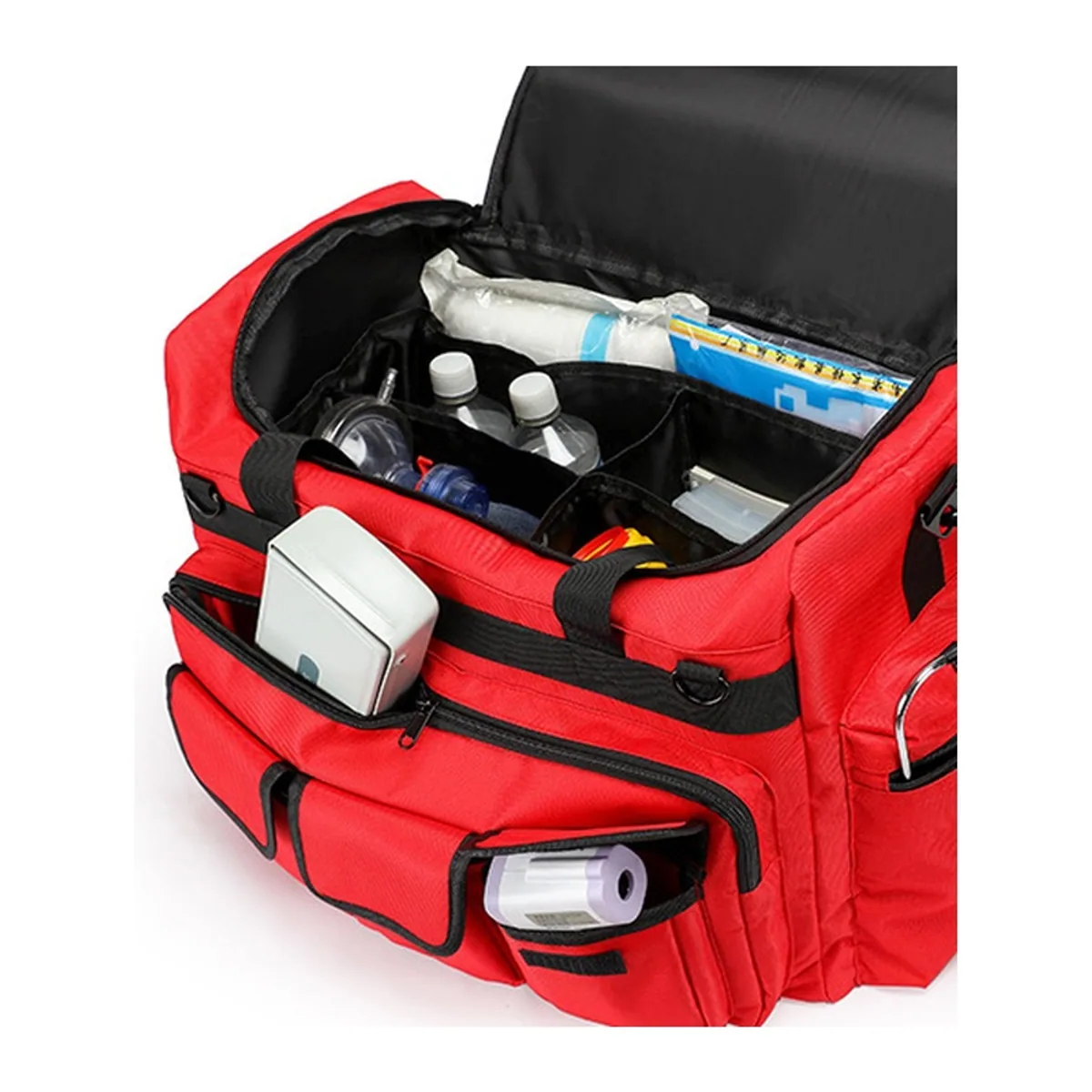 09927 Oxford Rescue Duffel Bag in Red, construction and compartment detail 6