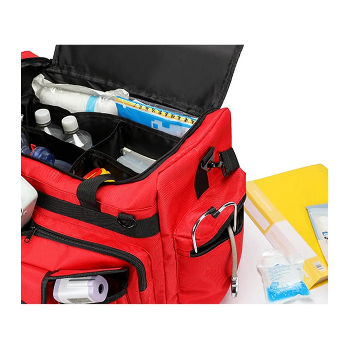 09927 Oxford Rescue Duffel Bag in Red, construction and compartment detail 7