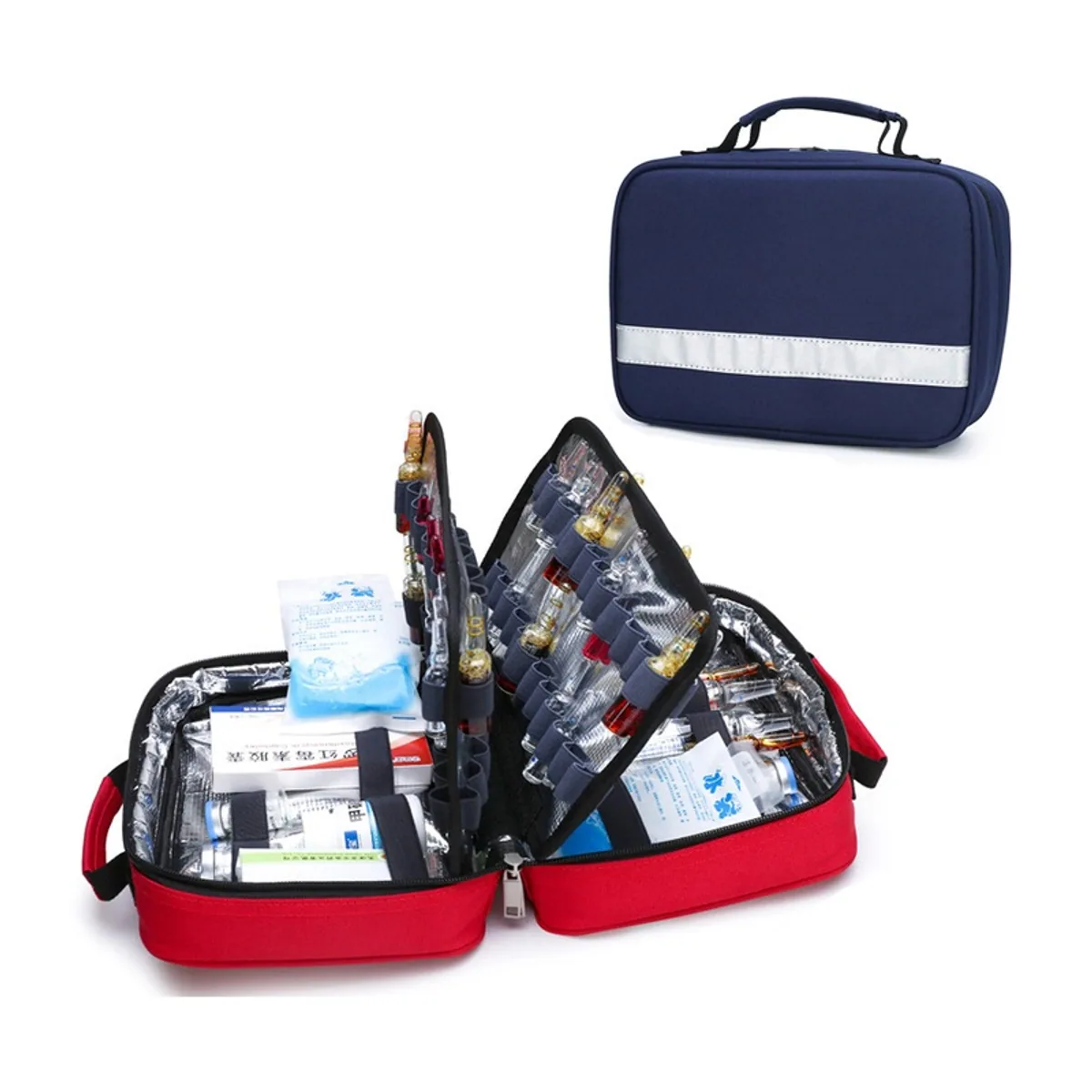 09928 Oxford Emergency Waist Bag in Red, construction and compartment detail 1