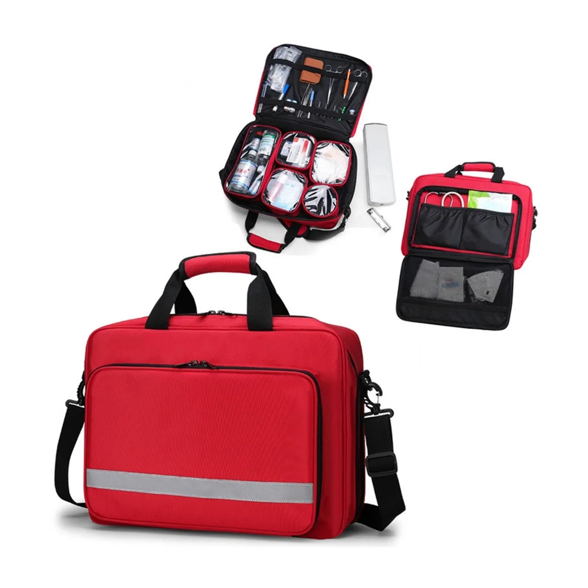 09928 Oxford Emergency Waist Bag in Red, construction and compartment detail 3