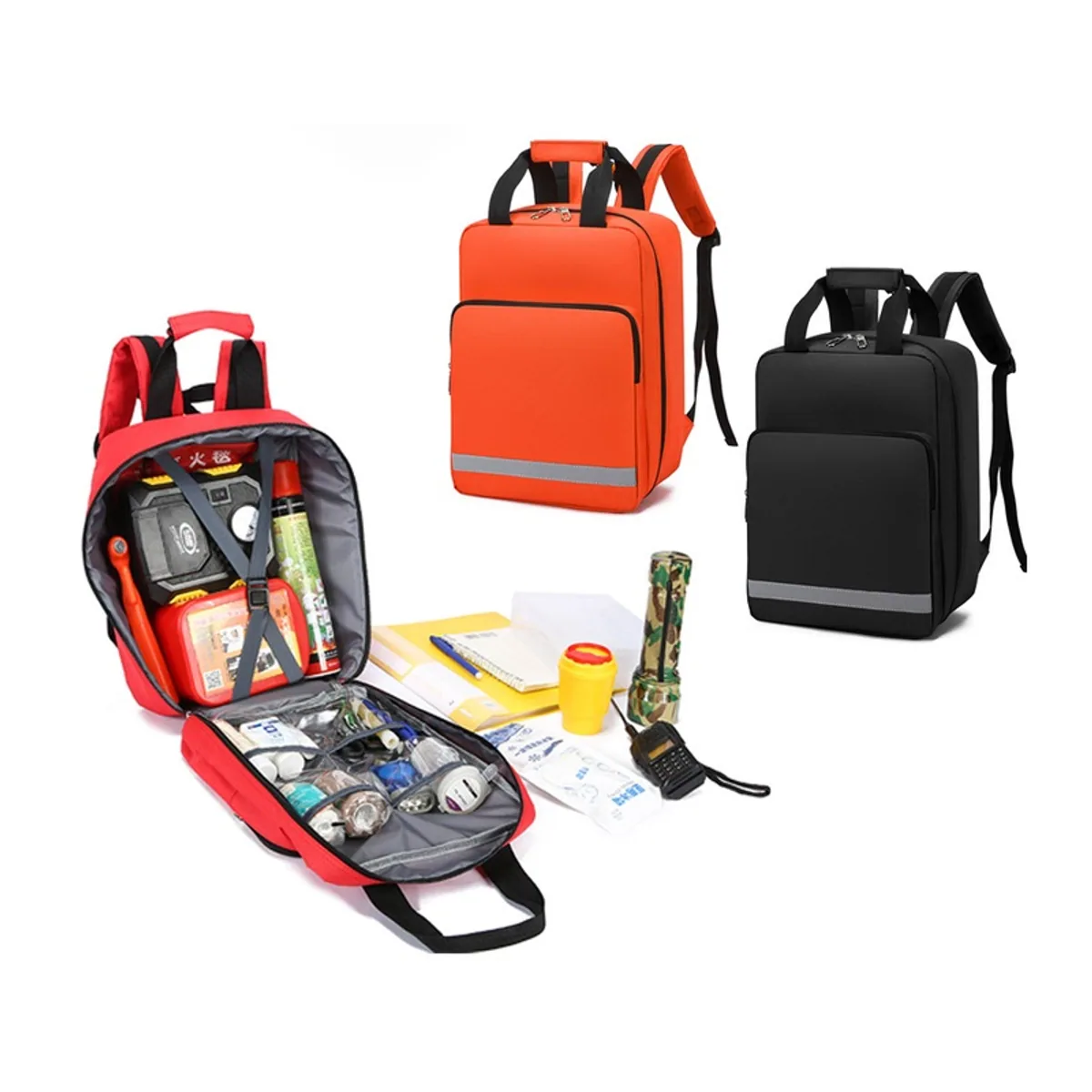 09929 1200D Medical Emergency Backpack in Red, construction and compartment detail 1