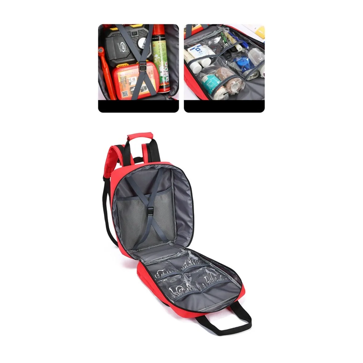 09929 1200D Medical Emergency Backpack in Red, construction and compartment detail 4