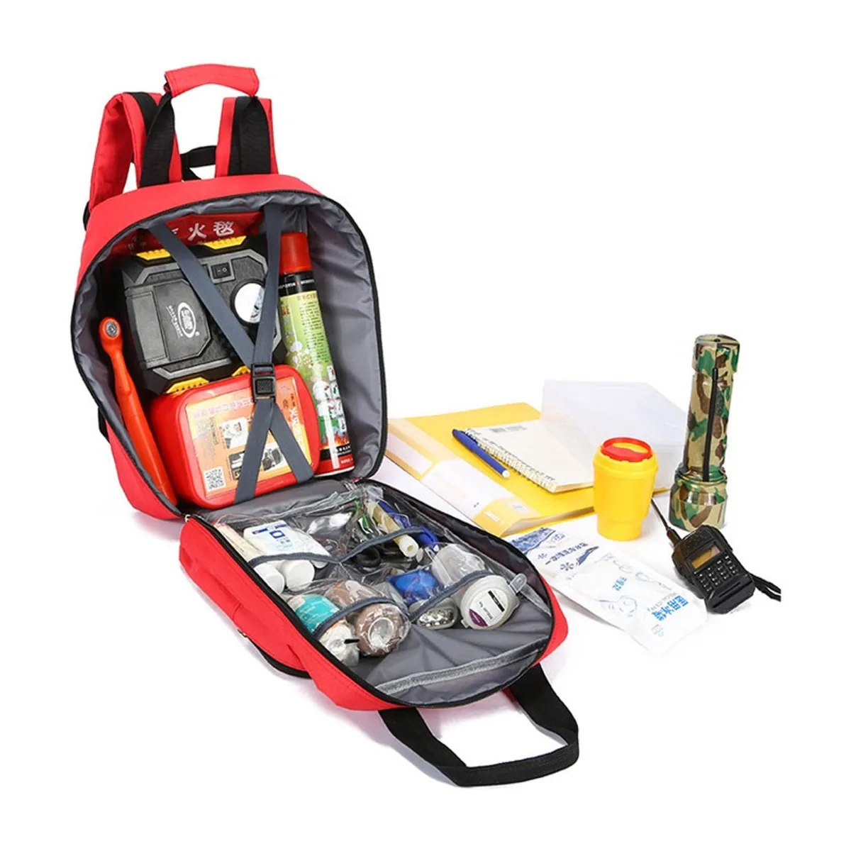 09929 1200D Medical Emergency Backpack in Red, construction and compartment detail 5