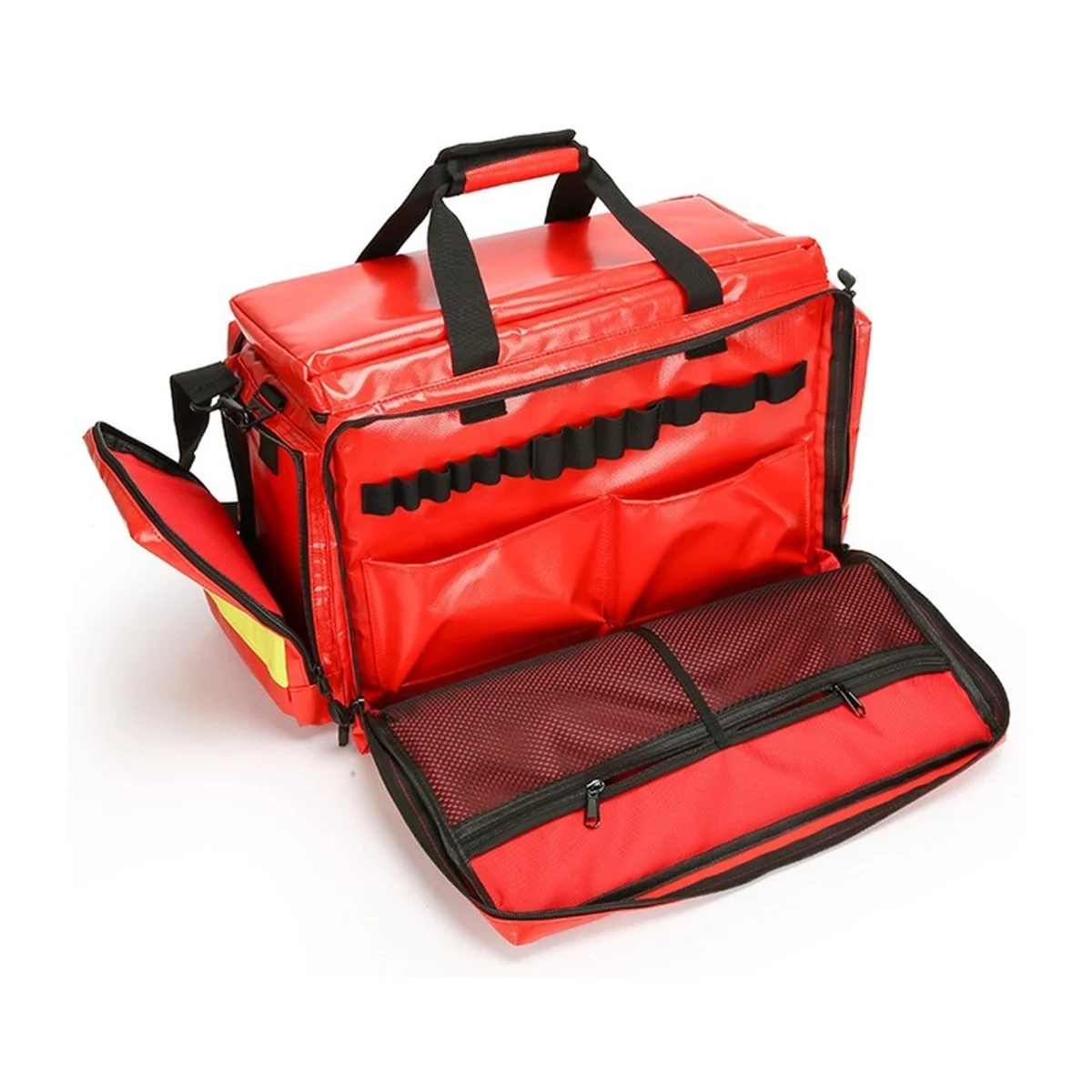 09930P PVC Waterproof Rescue Bag in Red, construction and compartment detail 2