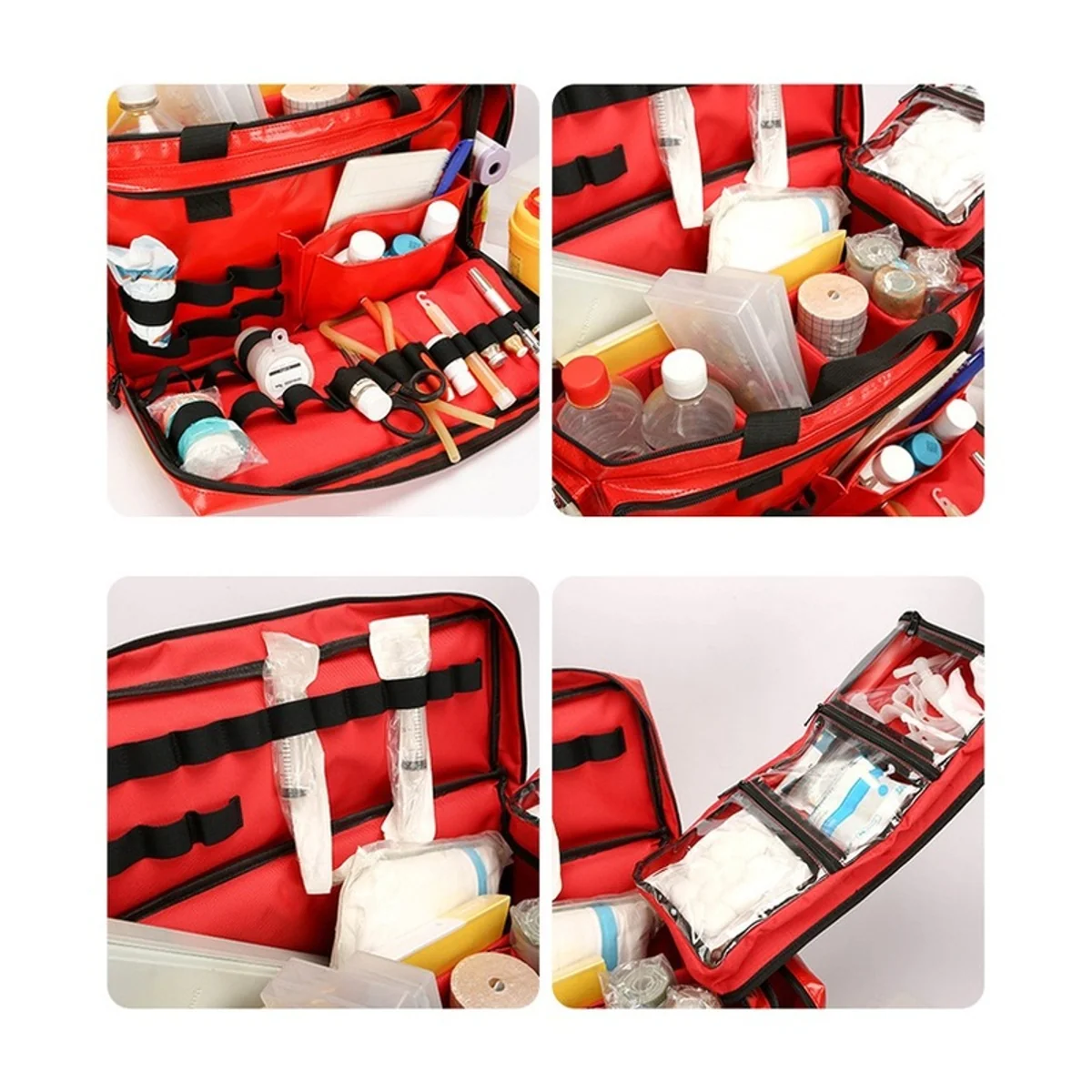 09930P PVC Waterproof Rescue Bag in Red, construction and compartment detail 5