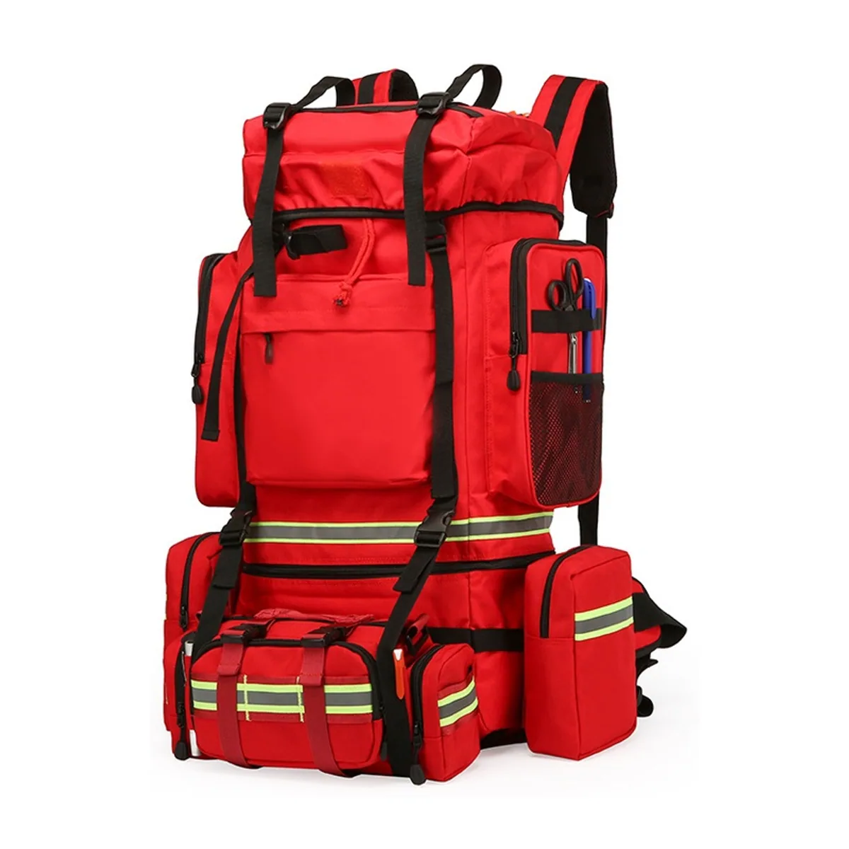 09931 Oxford Outdoor Rescue Backpack in Red, construction and compartment detail 1
