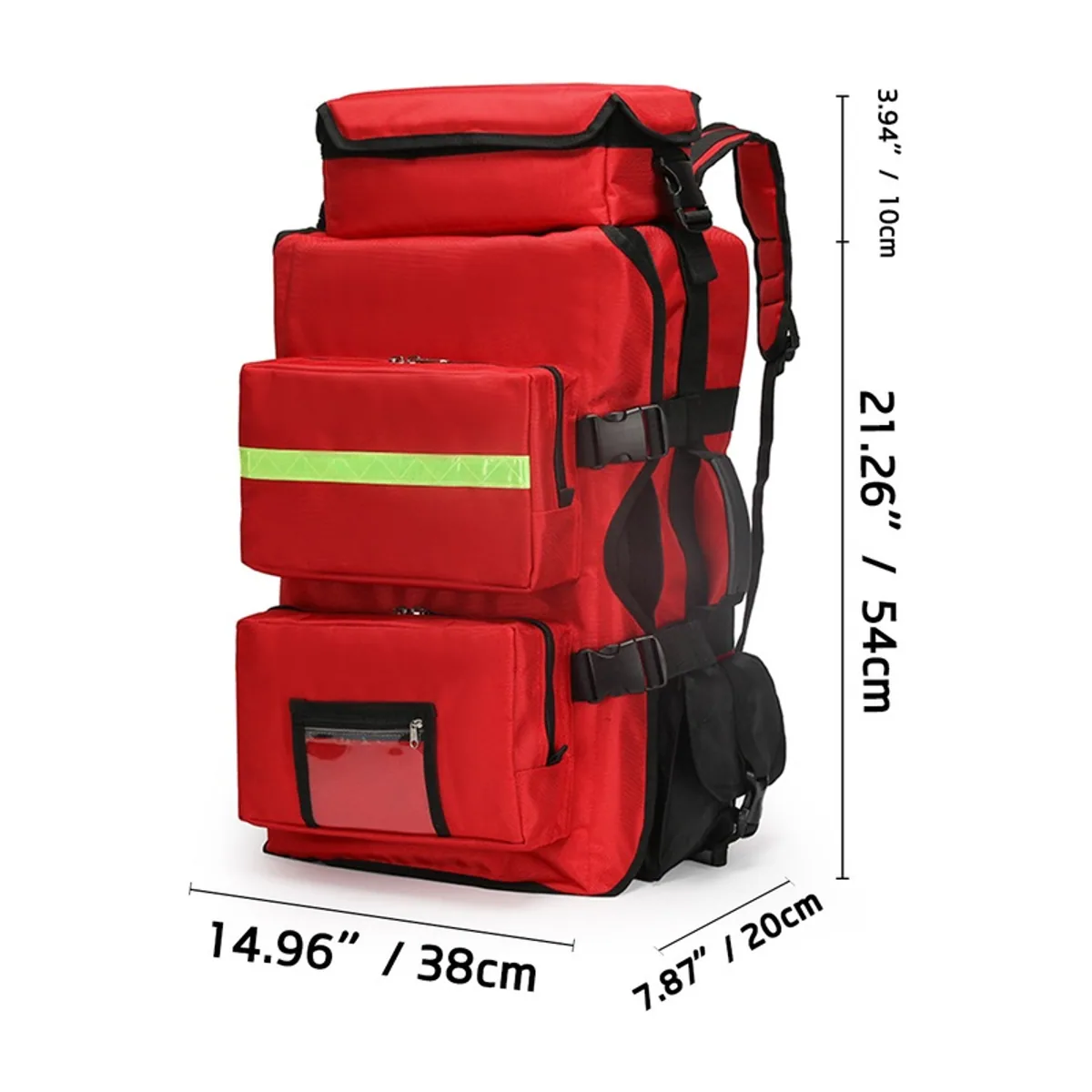 09933 Oxford Medical Emergency Backpack in Red, construction and compartment detail 2