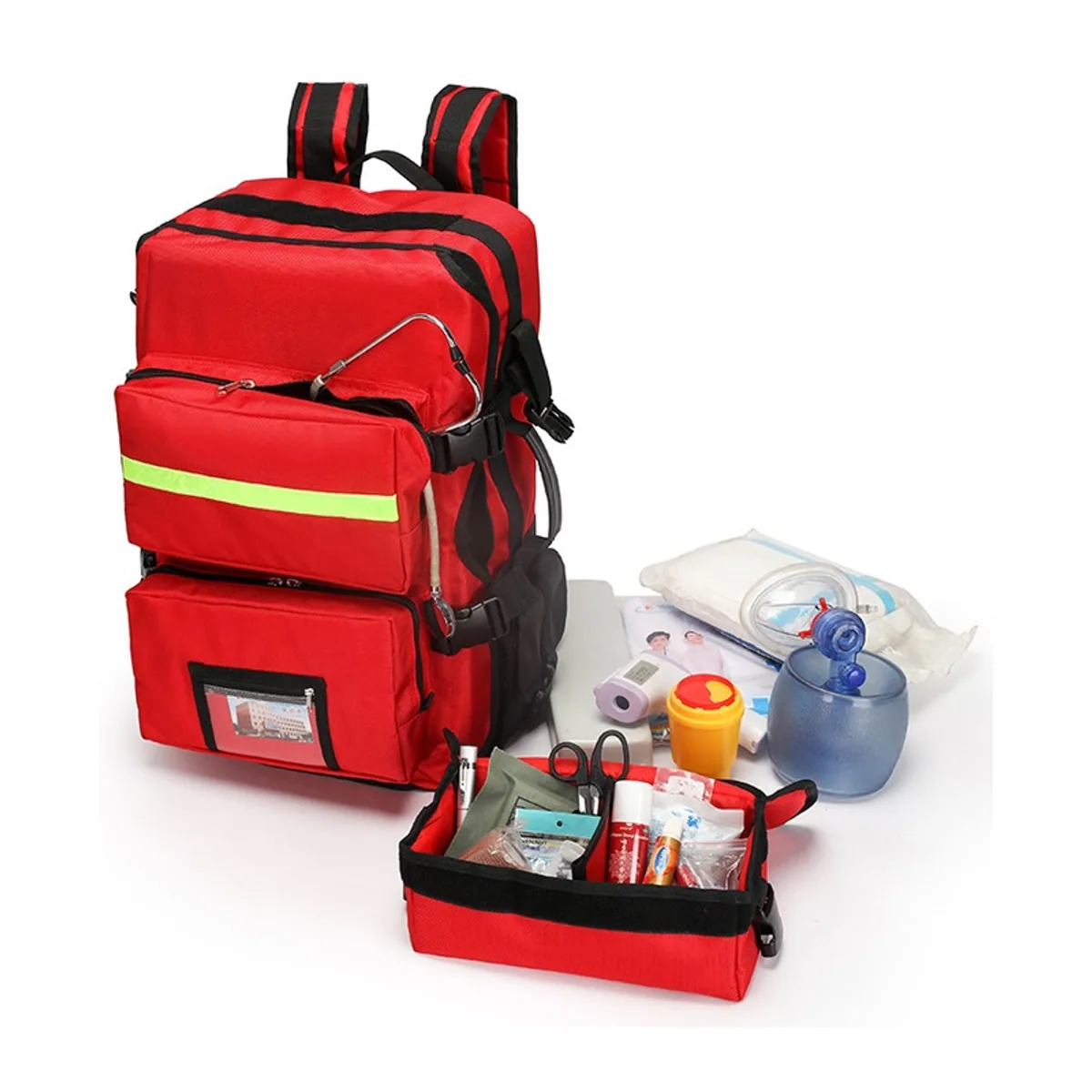 09933 Oxford Medical Emergency Backpack in Red, construction and compartment detail 3