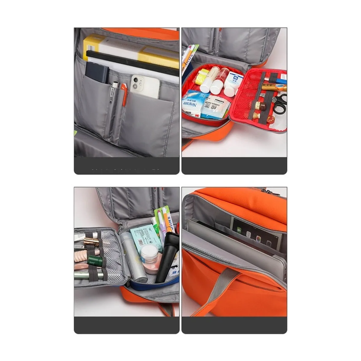 09934 Emergency Medical Backpack in Orange Red, construction and compartment detail 3
