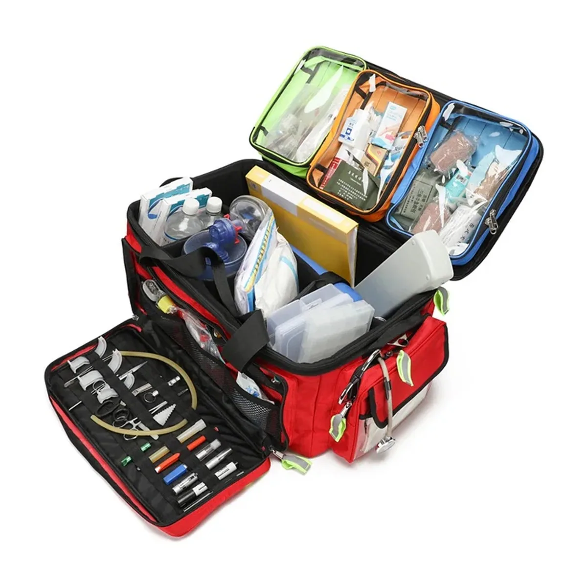 09935 1800D Waterproof PVC Rescue Bag in Red, construction and compartment detail 2