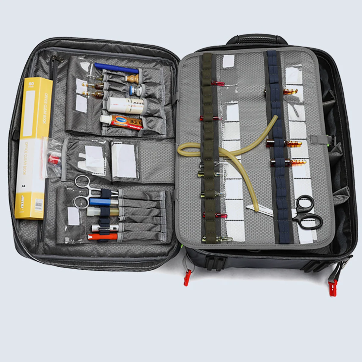 09938 Medical Emergency Backpack in Red, construction and compartment detail 3