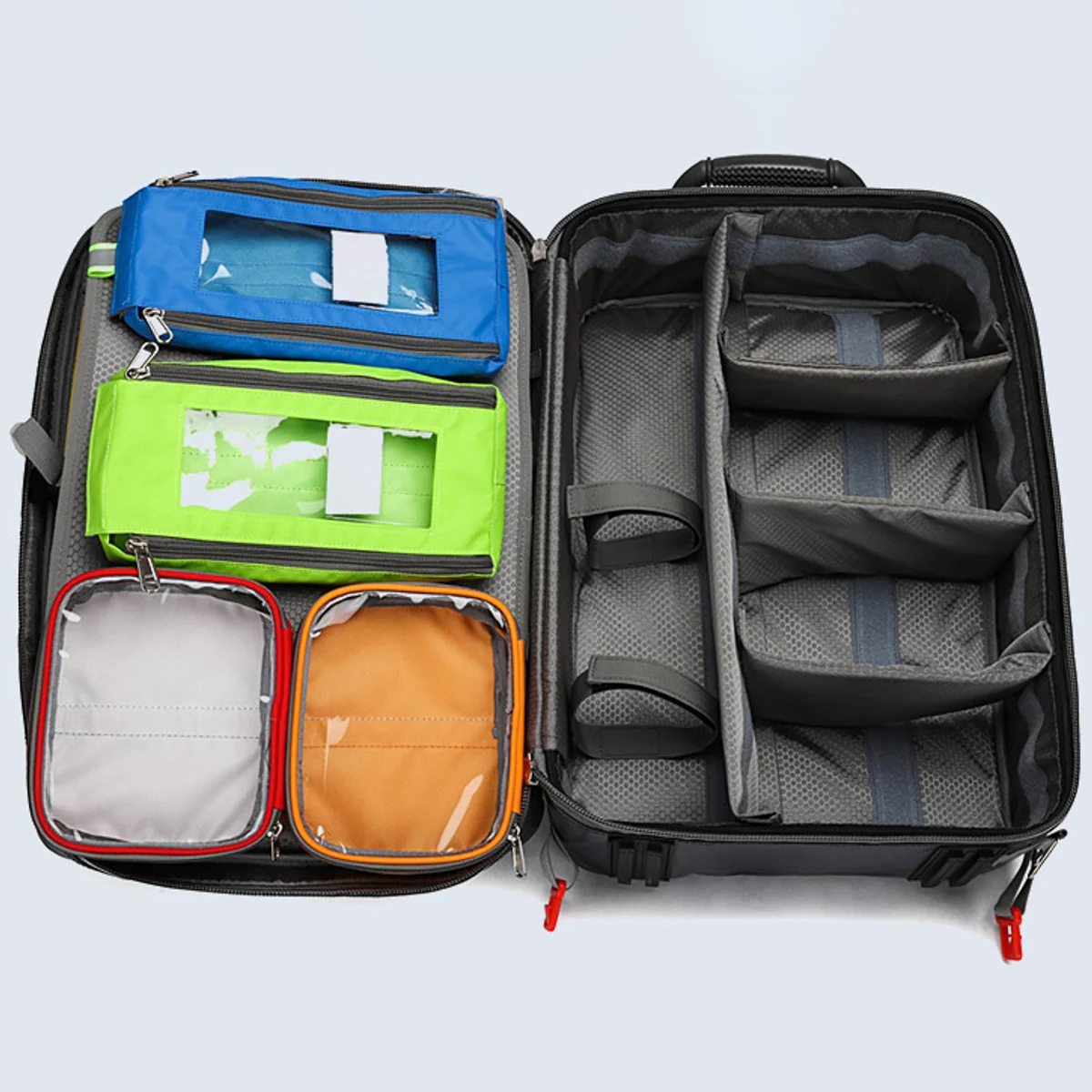 09938 Medical Emergency Backpack in Red, construction and compartment detail 4