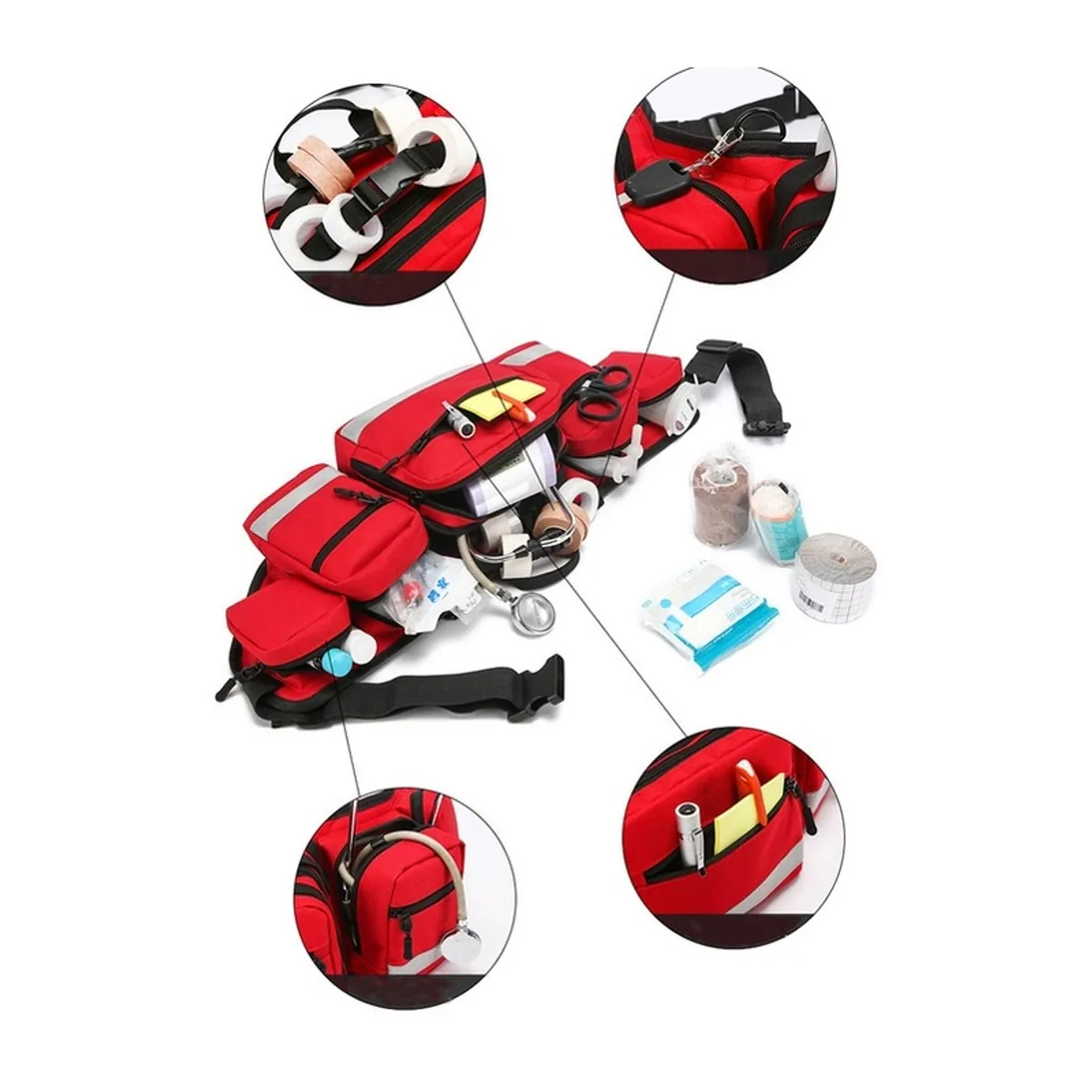 09941 1200D Emergency Waist Bag in Red, construction and compartment detail 3