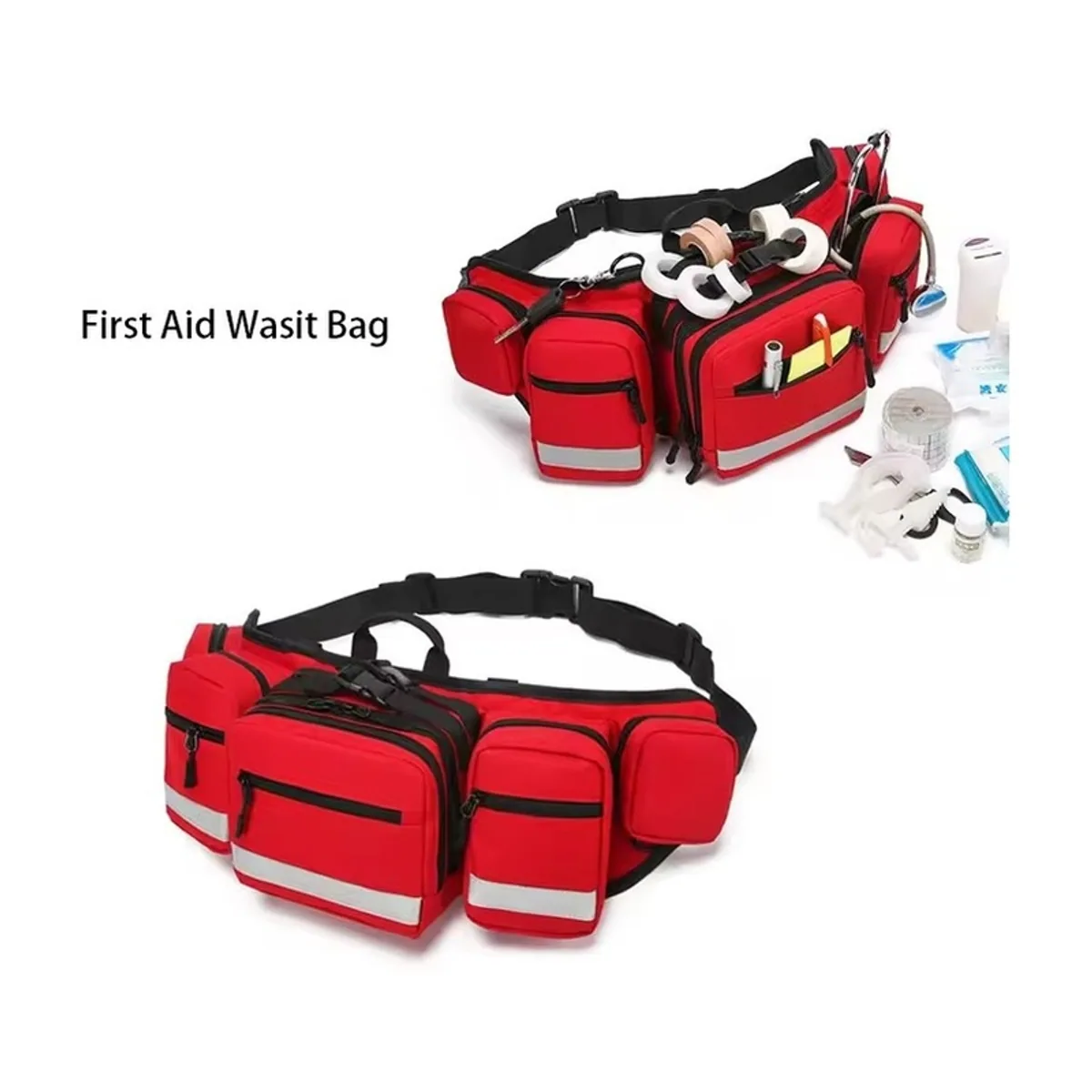 09941 1200D Emergency Waist Bag in Red, construction and compartment detail 4