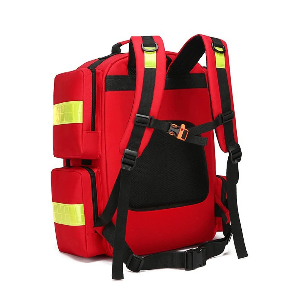 09950 Custom Medical Bag Multi-functional Outdoor Rescue Bags Large Capacity Multi-pocket Fire Carry Bag with Handle in Red, construction and compartment detail 3