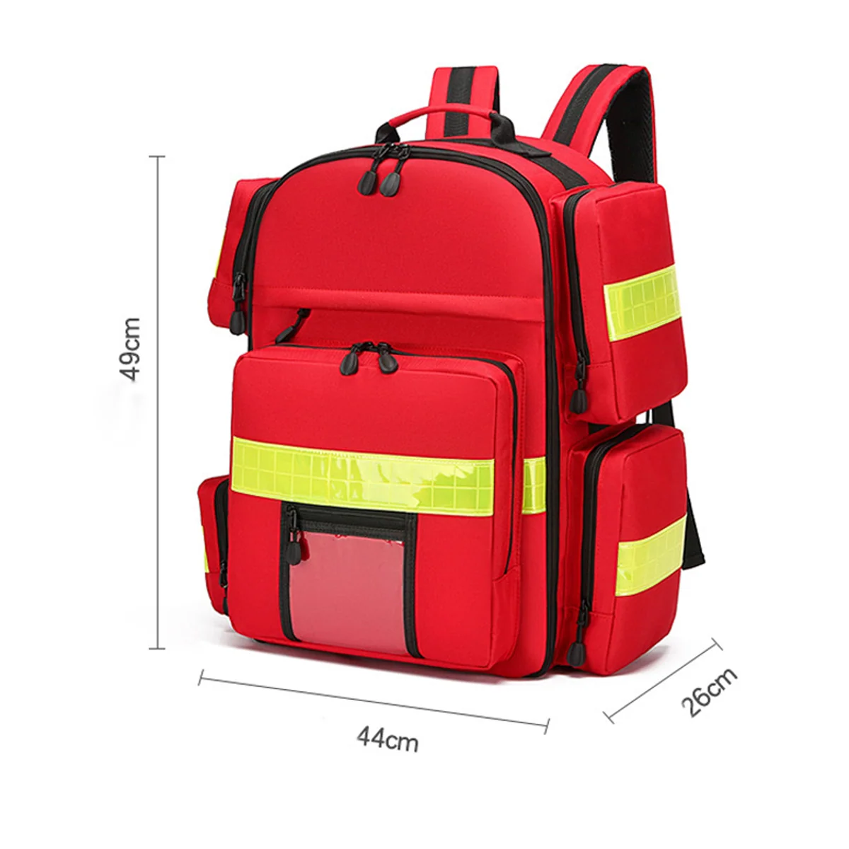 09950 Custom Medical Bag Multi-functional Outdoor Rescue Bags Large Capacity Multi-pocket Fire Carry Bag with Handle in Red, construction and compartment detail 6