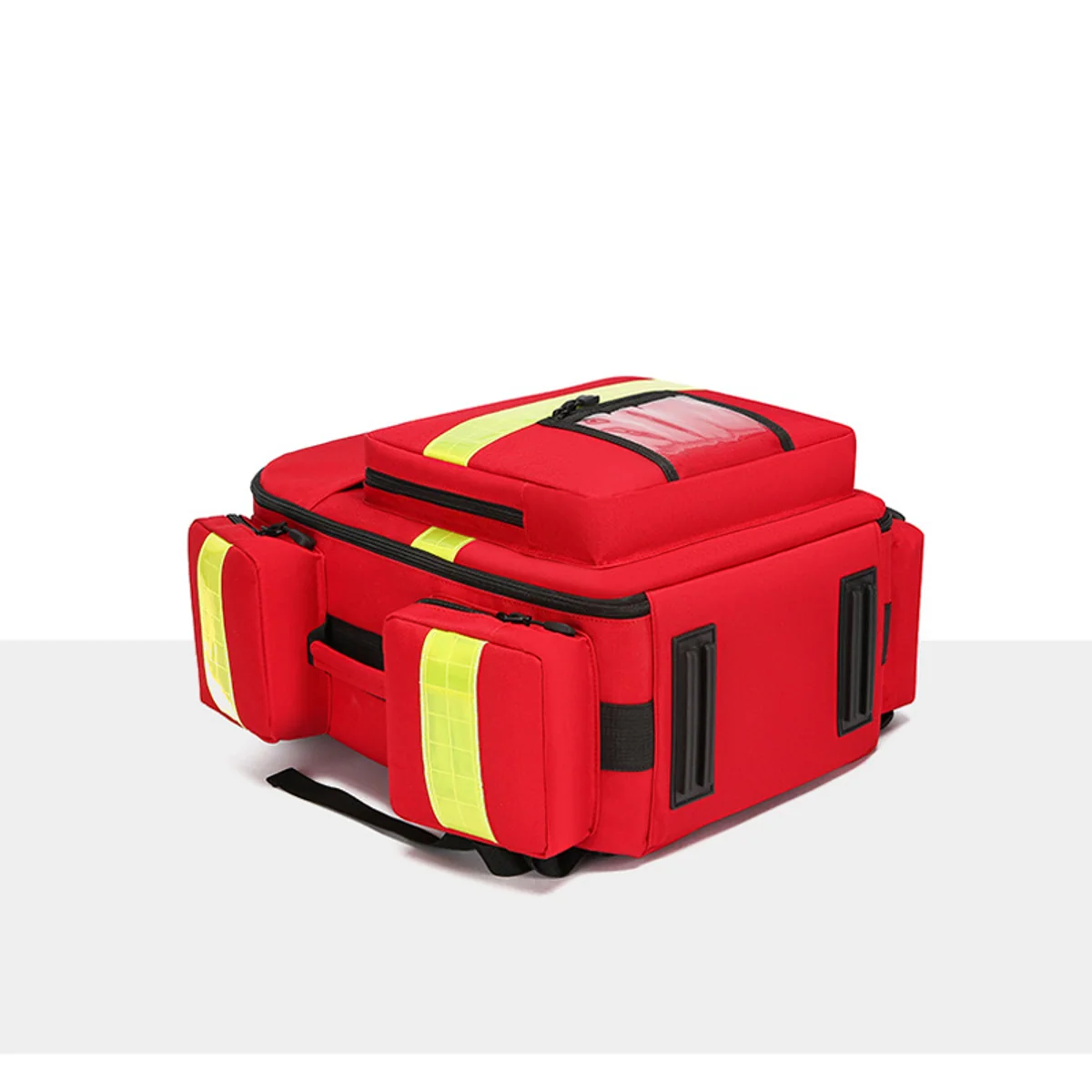09950 Custom Medical Bag Multi-functional Outdoor Rescue Bags Large Capacity Multi-pocket Fire Carry Bag with Handle in Red, construction and compartment detail 7