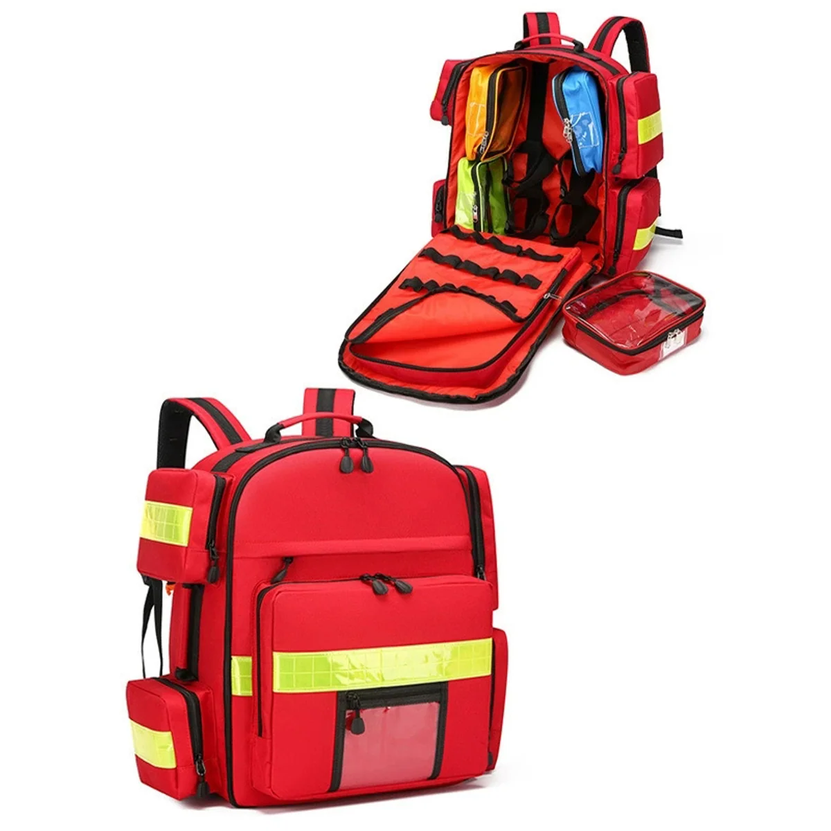 09950 Custom Medical Bag Multi-functional Outdoor Rescue Bags Large Capacity Multi-pocket Fire Carry Bag with Handle in Red, medical emergency backpack product view