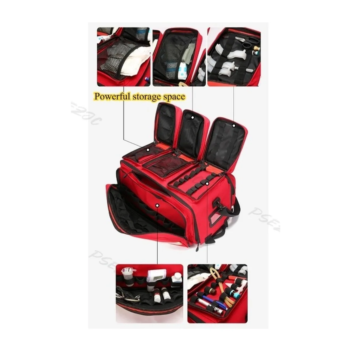 09951 Oxford Rescue Duffel Bag in Red, construction and compartment detail 2