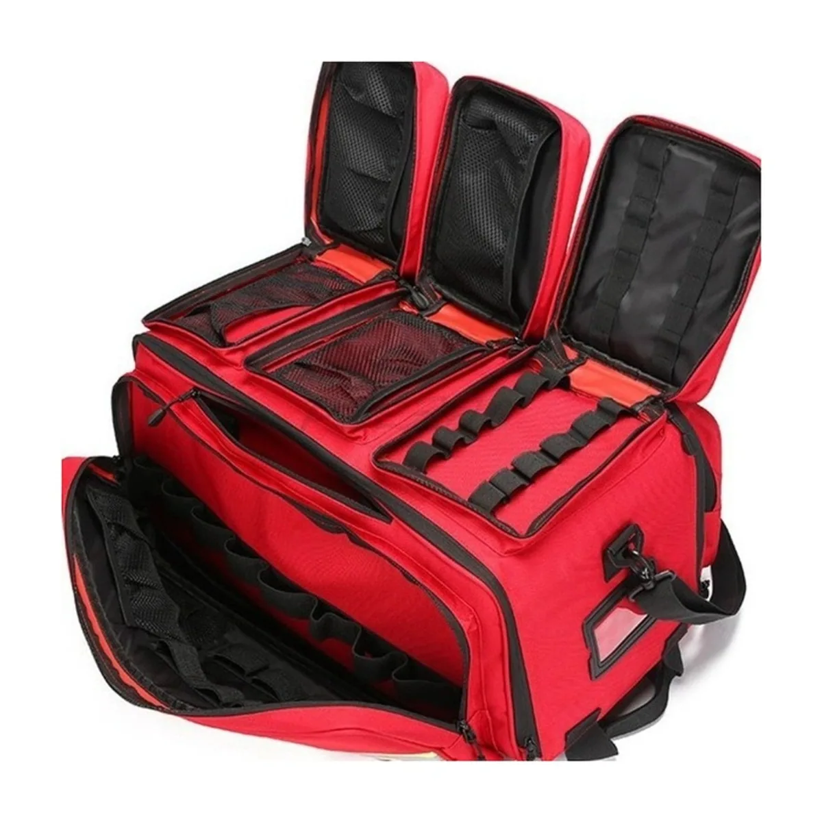 09951 Oxford Rescue Duffel Bag in Red, construction and compartment detail 3
