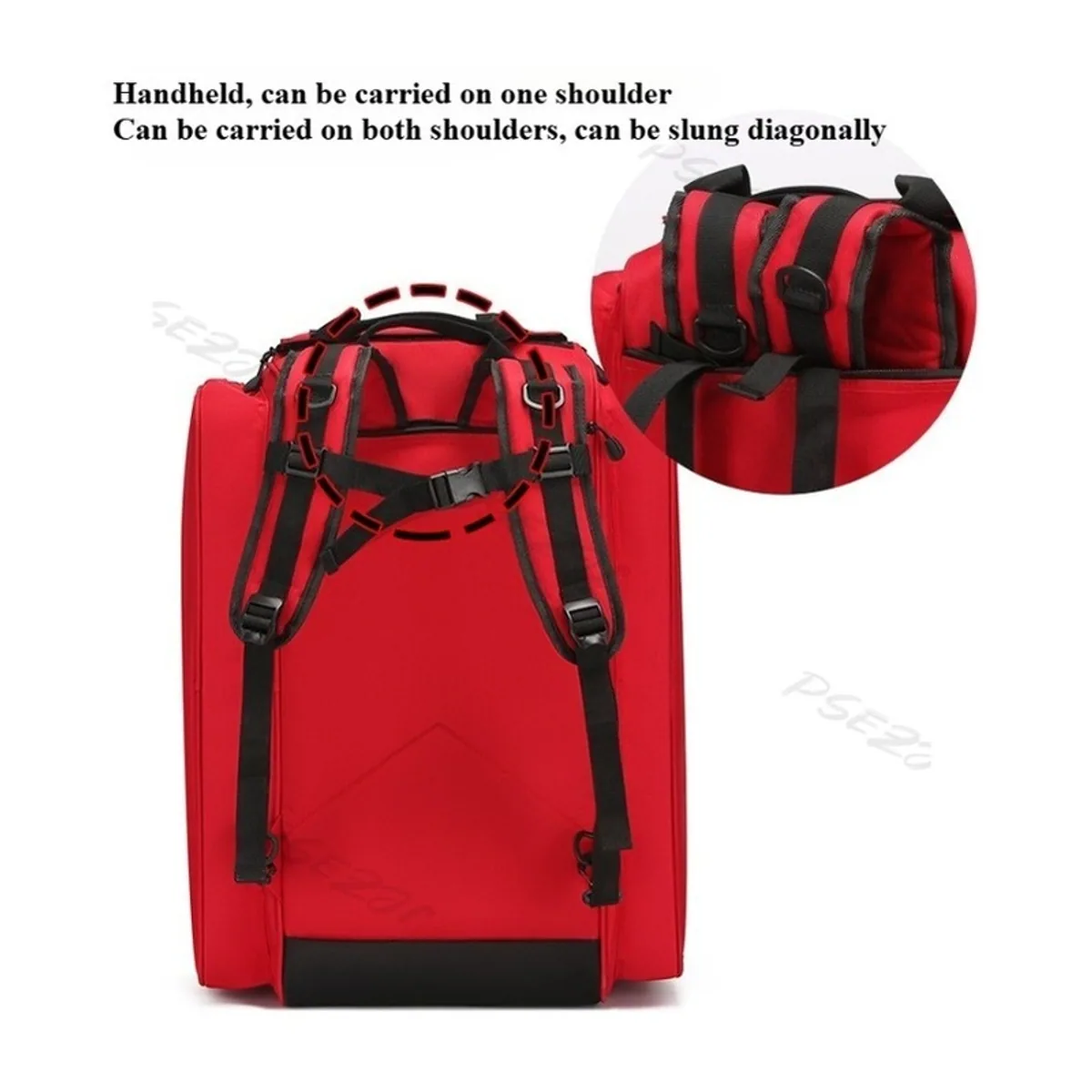 09951 Oxford Rescue Duffel Bag in Red, construction and compartment detail 4