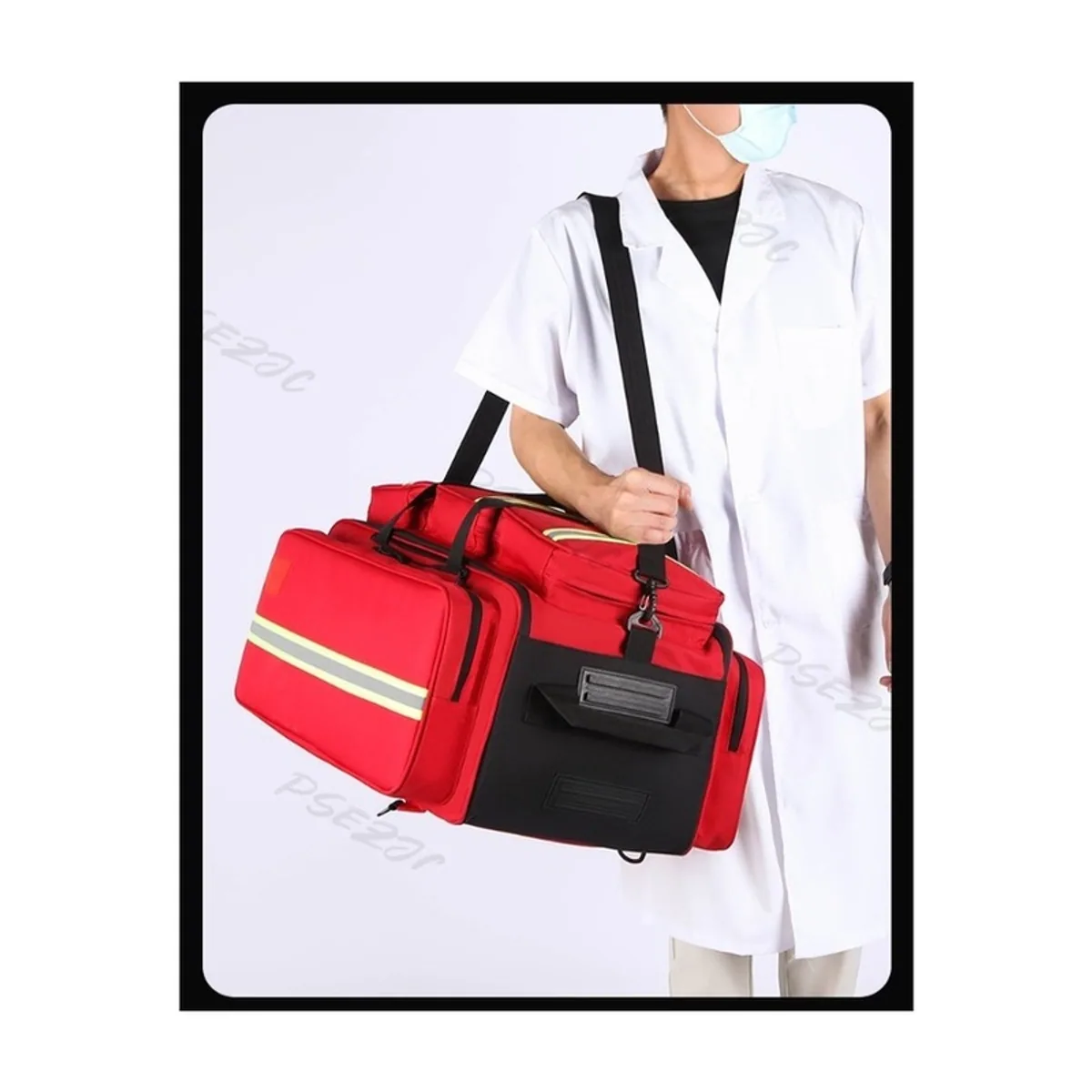 09951 Oxford Rescue Duffel Bag in Red, construction and compartment detail 7