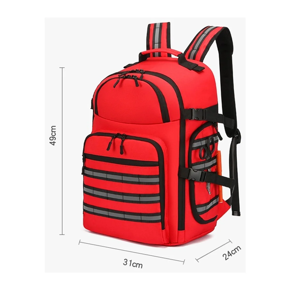 09952 1200D Medical Emergency Backpack in Red, construction and compartment detail 1