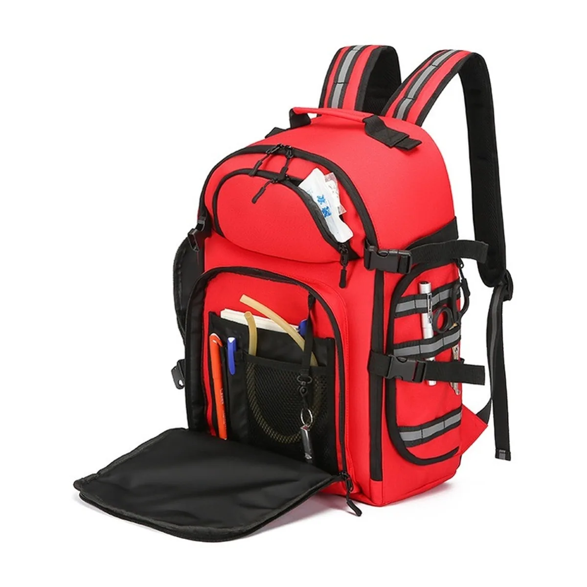 09952 1200D Medical Emergency Backpack in Red, construction and compartment detail 4